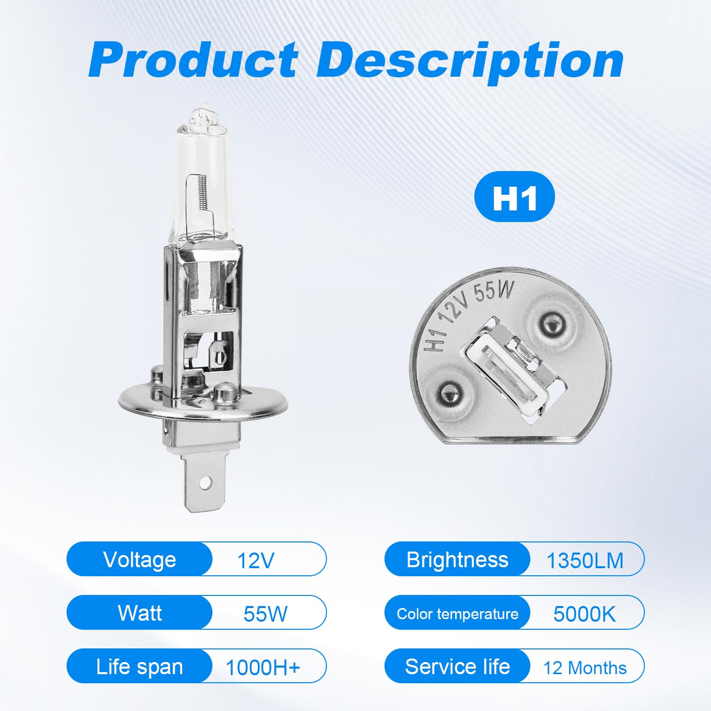 Safego H1 Halogen Headlight Bulb 12V 55W 5000K Pack of 2 for Auto Car Low High Beam Fog Light Replacement