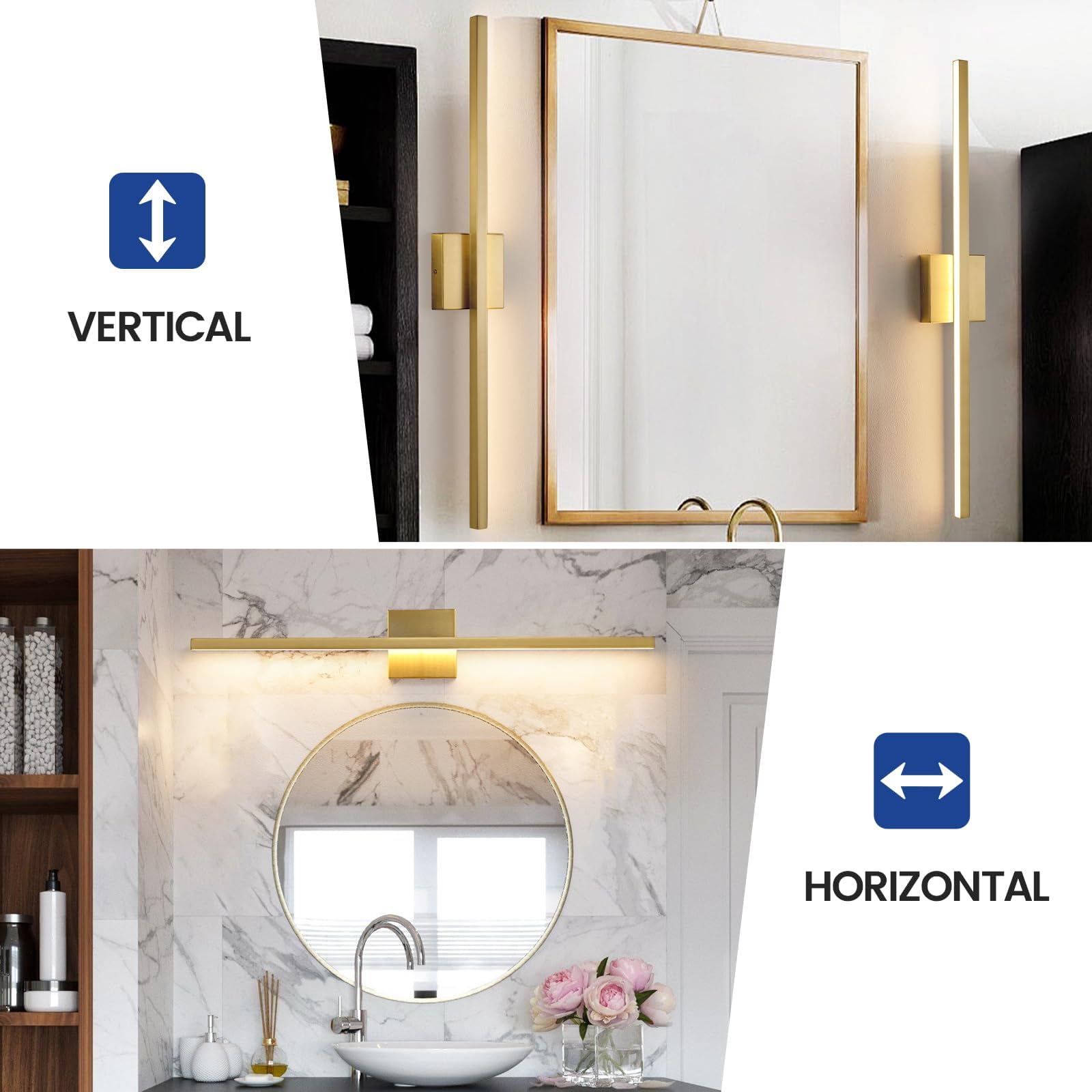 Epinl Gold Bathroom Vanity Lights - 31.5" Brushed Gold LED Wall Sconce, Dimmable, Model 8081WL-5CCT, Metal Fixture for Bathroom/Bedroom