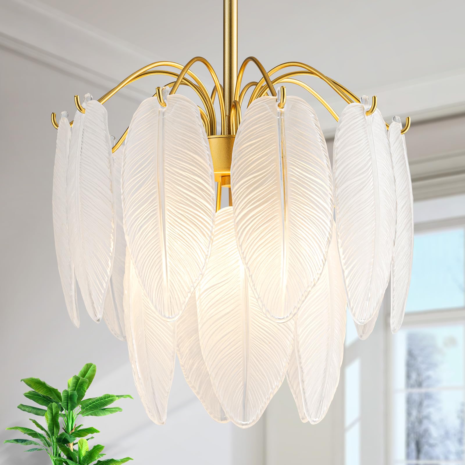 Lumfurn 3-Lights Gold Chandeliers, Modern 2-Tier Pendant Light Fixture For Dining Room, Living Room, D12 X Adjustable Height 18~