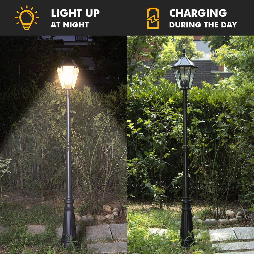 LUTEC LED Post Solar Light - Vintage Aluminium & Glass Outdoor Street Light for Lawn, Patio, Yard - Model 12513LE4-SL