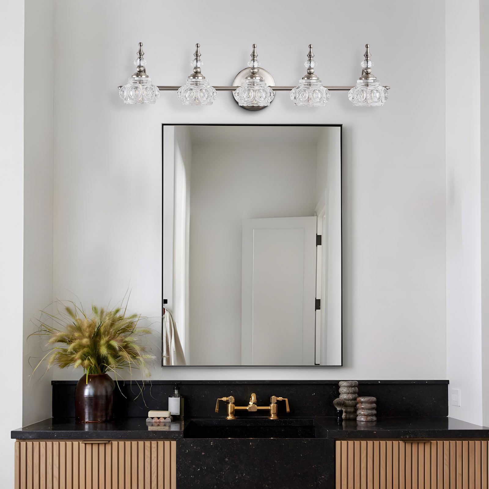 Zilanl Modern Bathroom Brushed Nickel Vanity Light Fixtures Vintage 5-Light Vanity Lights Bathroom Lighting Fixtures Living Room Vanity Lighting Fixtures Over Mirror