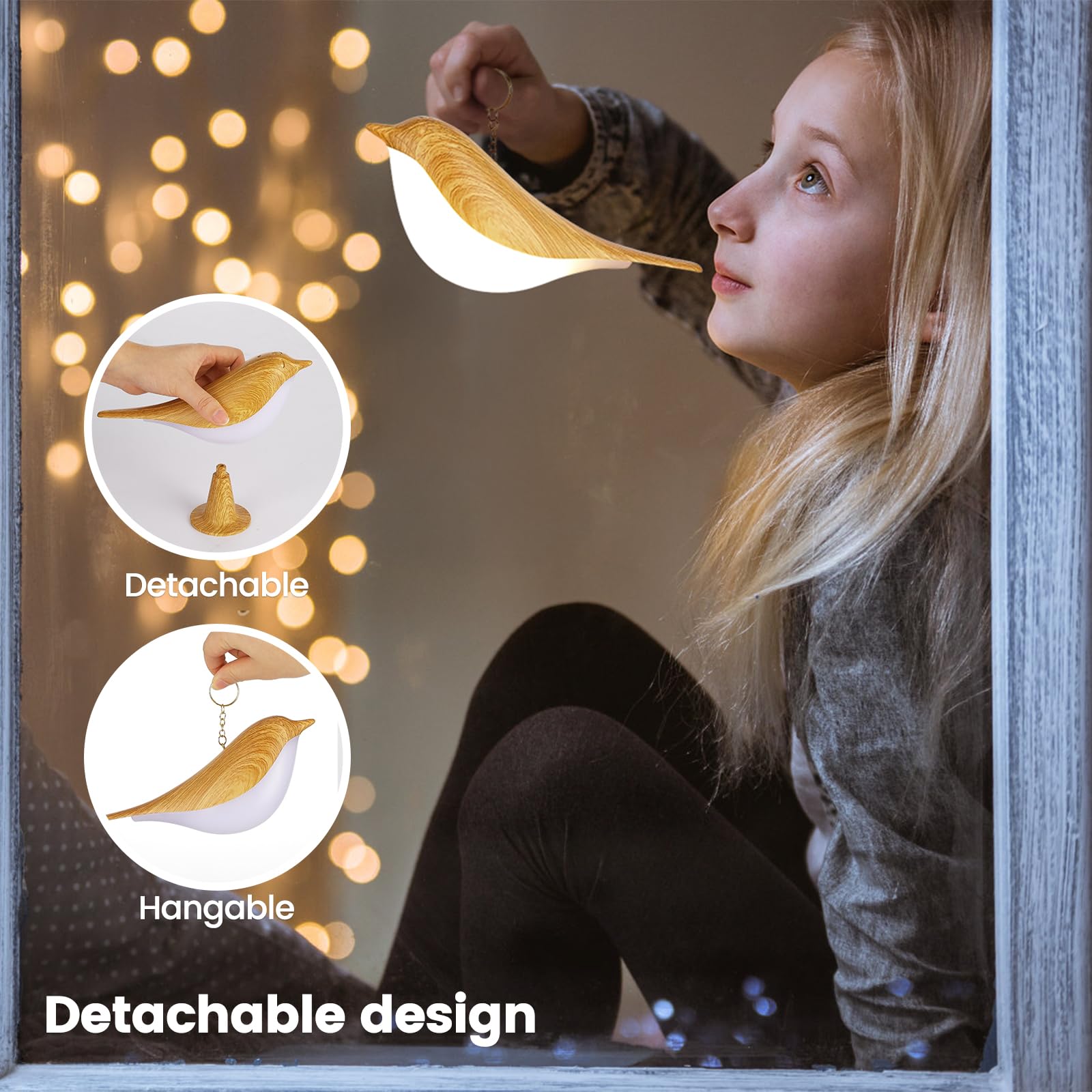 Haotao Bird Table Lamp - 2Pack, Touch Night Light, Cordless, USB Rechargeable, Small, Maple Red, 3-Way Dimmable, 2600mAh Battery