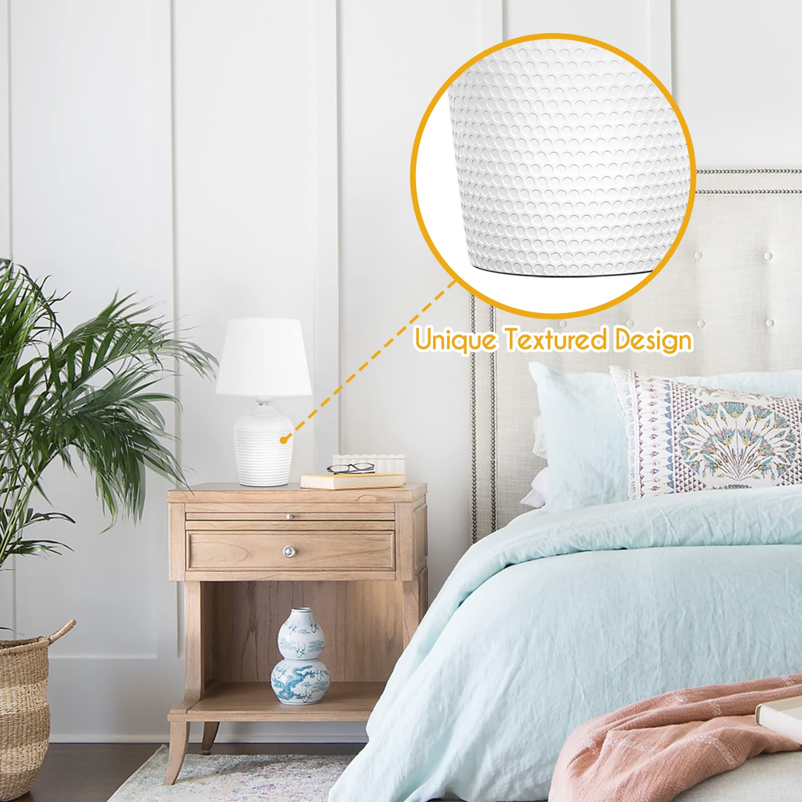 Sucolite Set Of 2 White Small Table Lamps - Cute Bedside & Desk Lighting For Kids & Nursery