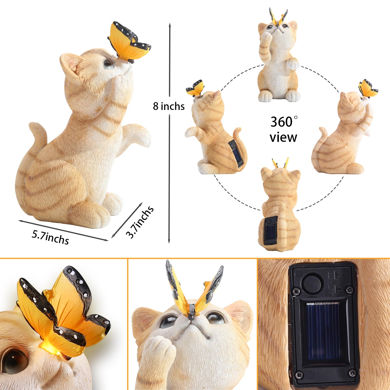 Halpssfm Solar Garden Statue Cute Cat Figurine Fun Color Changing Led Butterfly Light Outdoor Decor Waterproof Resin Sculpture P