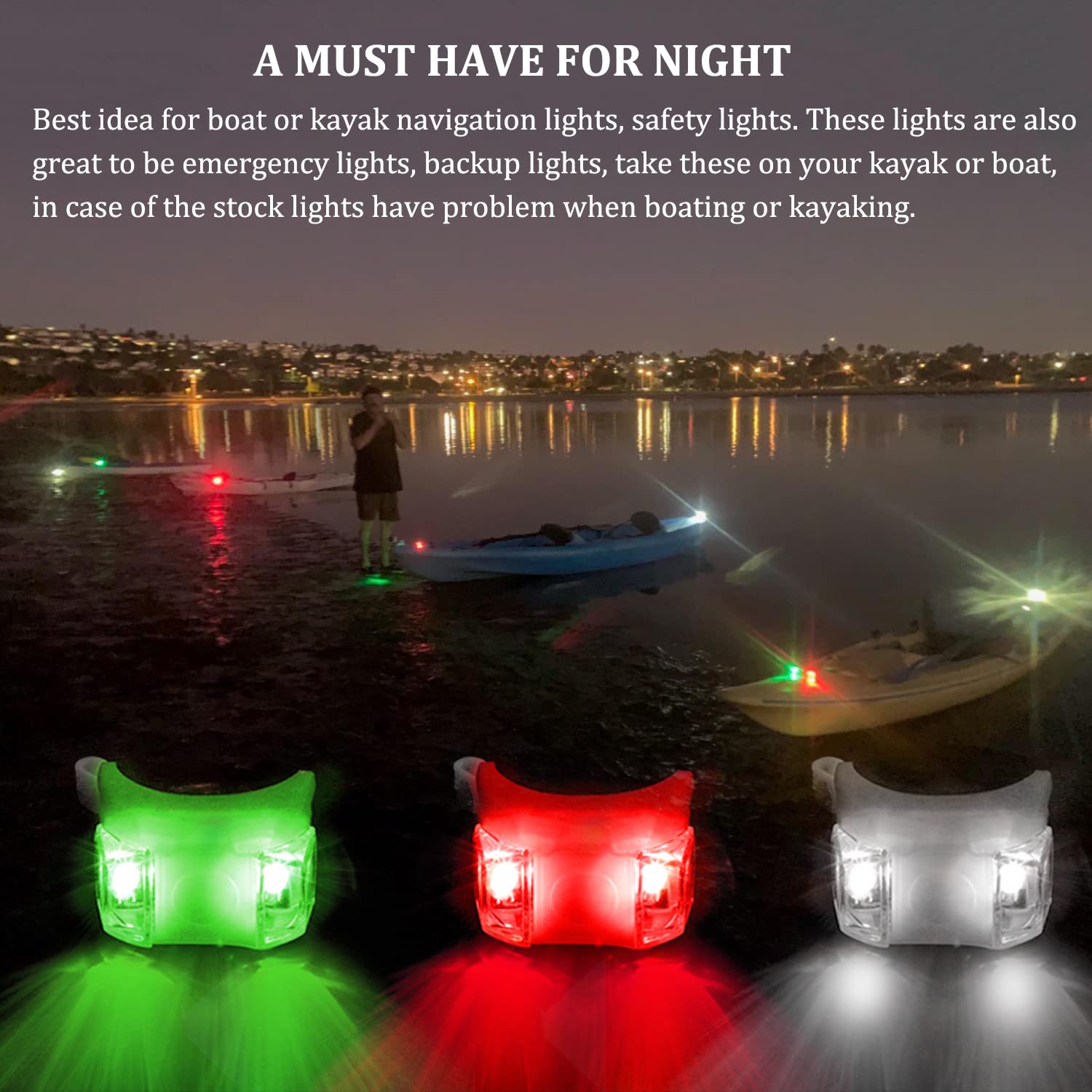 Botepon Marine Boat Bow Lights, Red And Green Led Navigation Lights, Kayak Accessories, Marine Safety Lights Battery Operated For Boat Pontoon Kayak Yacht Motorboat Vessel Dinghy