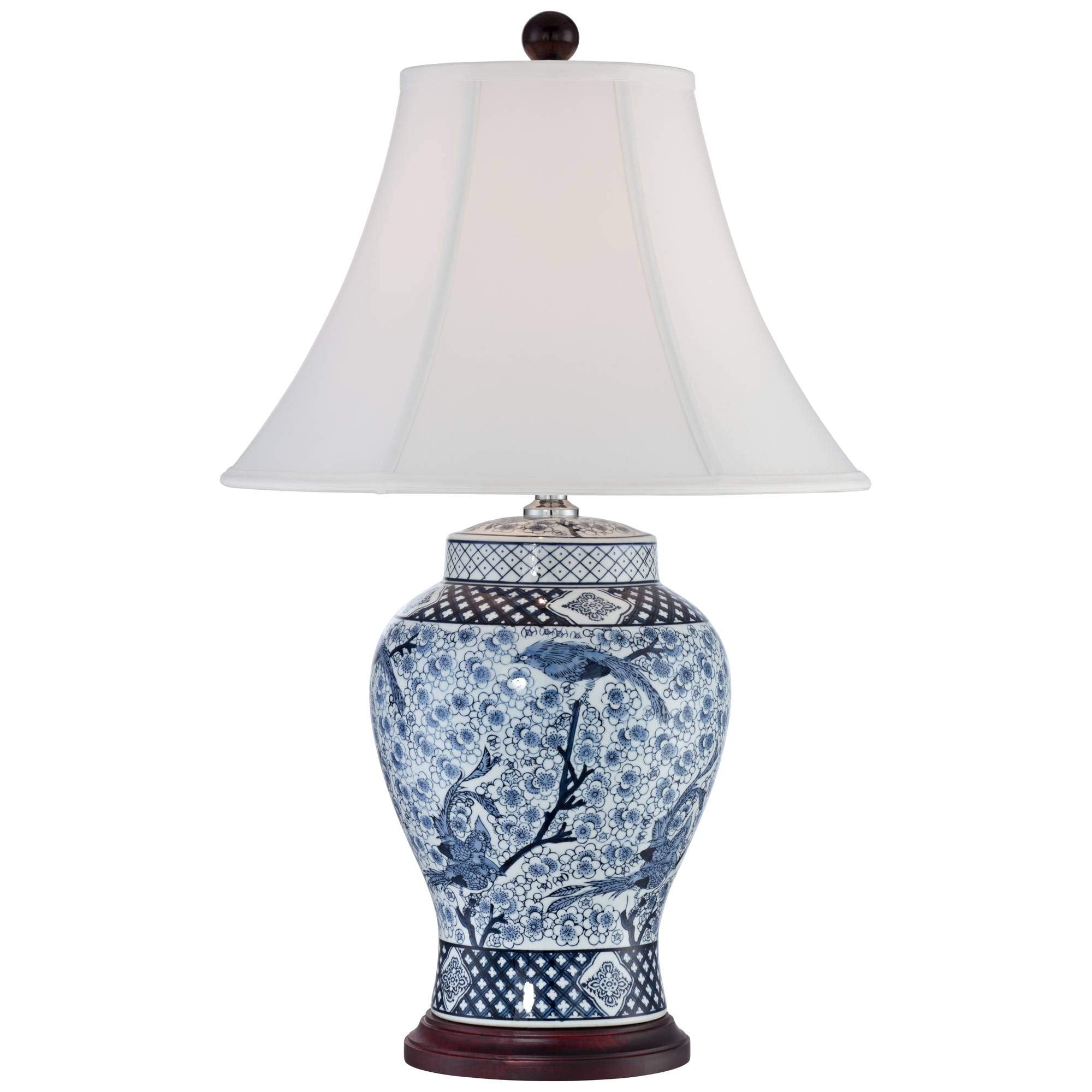 Barnes and Ivy Shonna Traditional Asian Style Jar Table Lamp with USB Charging Port 27'' Tall Blue White Floral Porcelain Flared