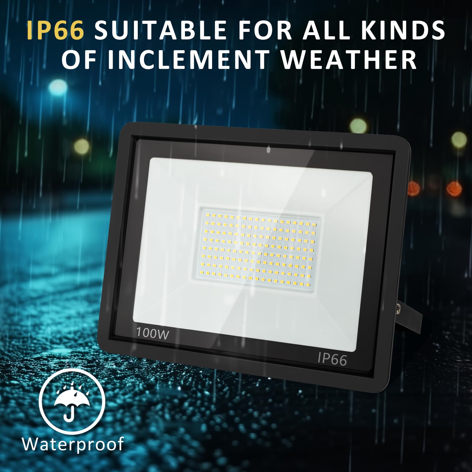 ZHPINGMX 100W LED Flood Light, 10000LM, 6500K Daylight White, IP66 Waterproof, Aluminum, 2-Pack, Black, Model TGD50W