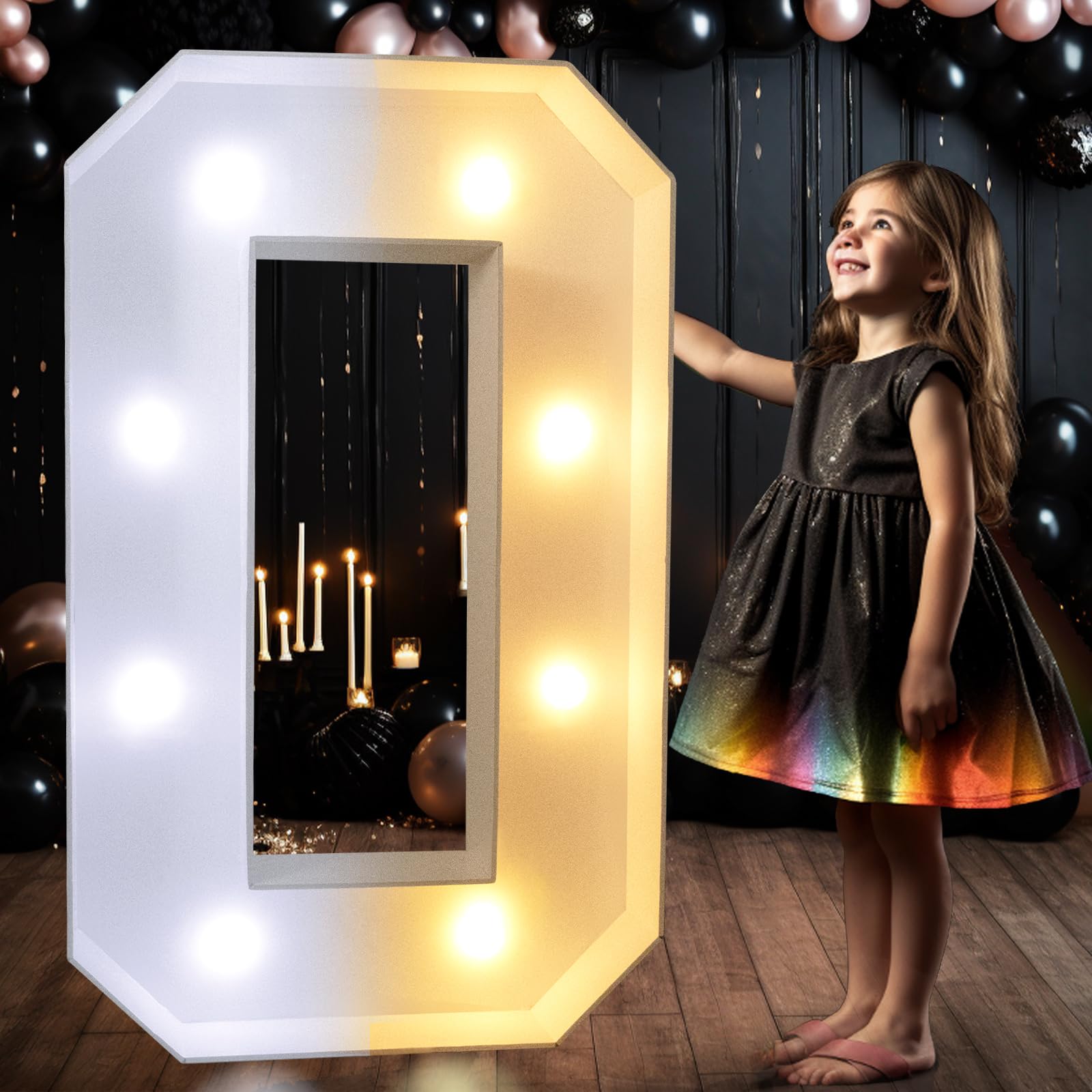 Pooqla LED Giant Lighted Marquee Number 0, 3FT Plastic Decoration for 10th Birthday, Anniversary, Wedding Party
