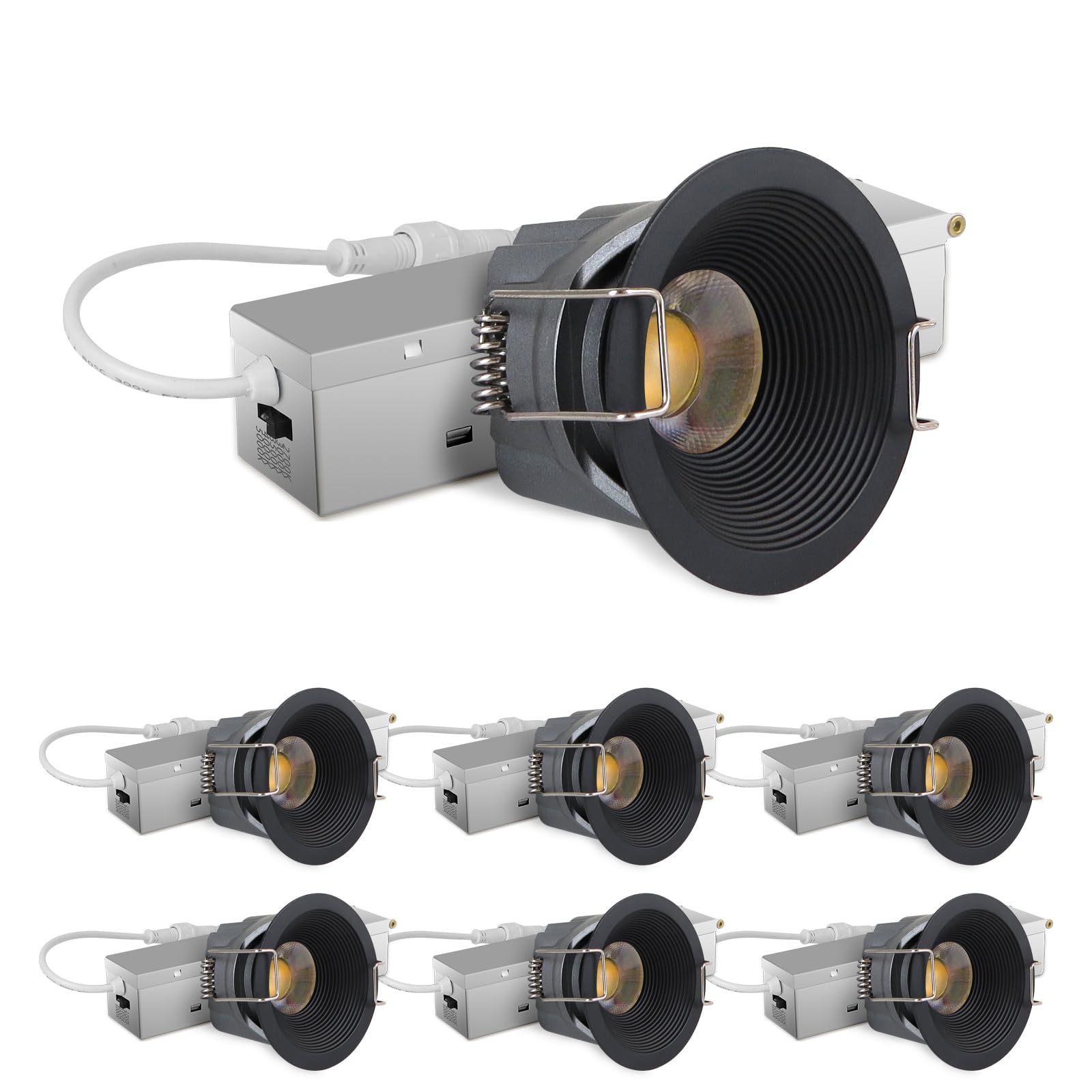 Adetu 2 Inch 5Cct Black Led Recessed Ceiling Light With Junction Box, 2700K/3000K/4000K/50000K Selectable, Cri90, 8W Cob, 780Lm,