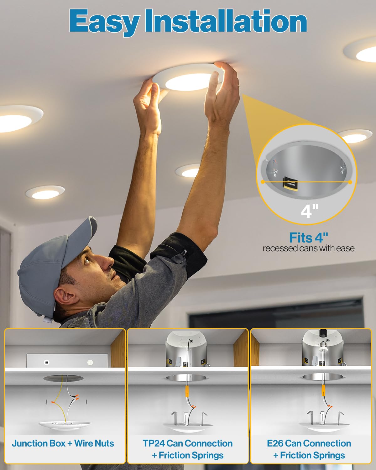 Sunco 24 Pack 4 Inch LED Disk Lights, Dimmable, 650 LM, 5CCT White, Model DL_DK4-WH-2760K, Flush Mount Ceiling