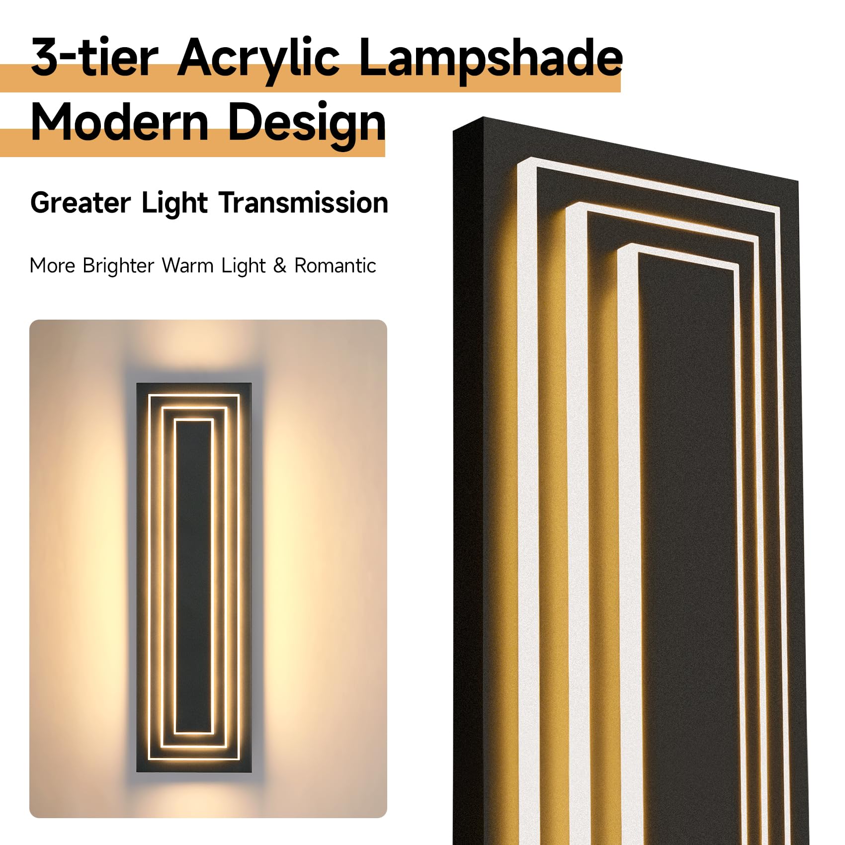 ZSMAIKU 23.6" Modern LED Outdoor Wall Sconce, Matte Black, 3-Tier Design, Waterproof, Model MK-108-600WHH-3C-1