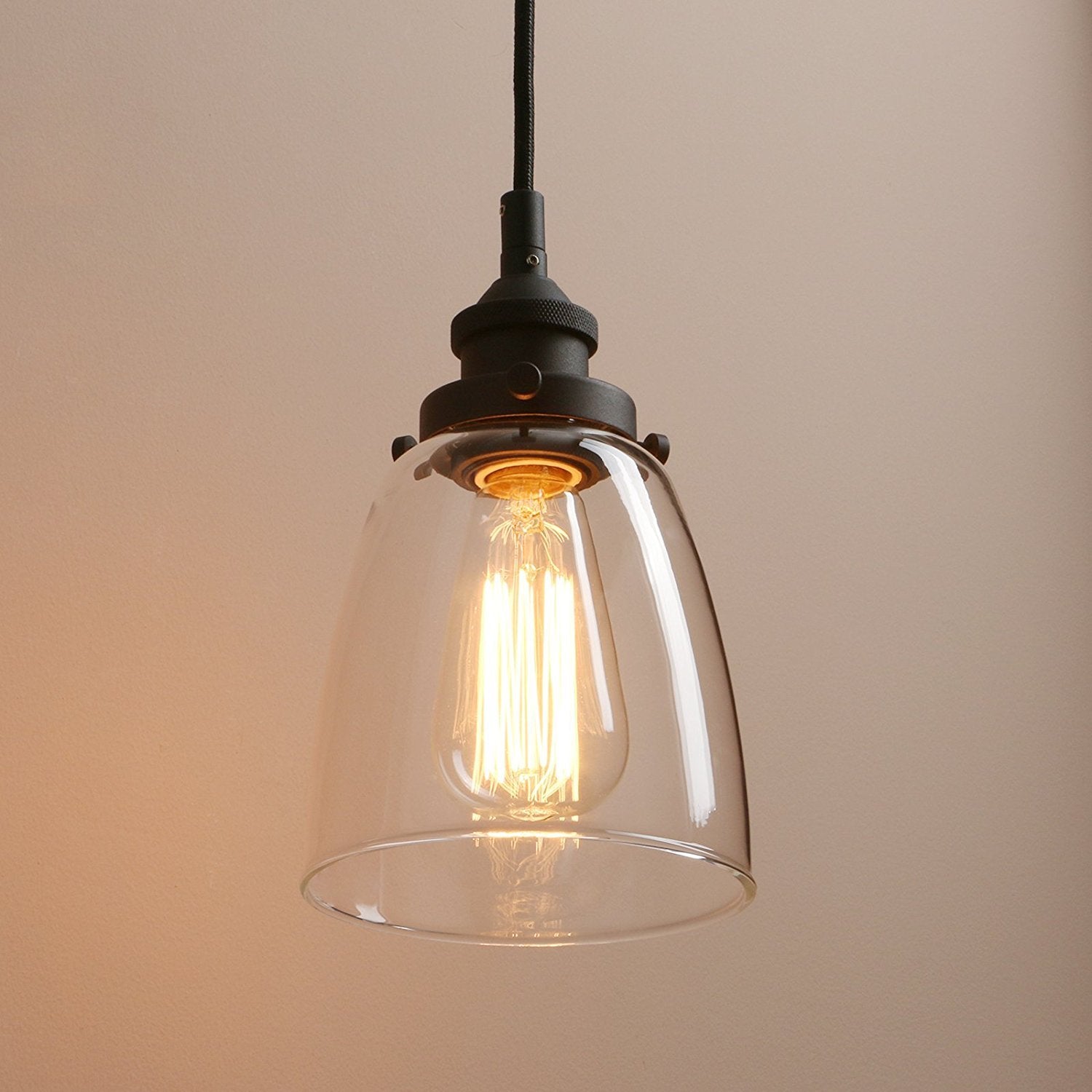 Pathson Rustic Oval-Shaped Style Pendant Light Dia 5.6    With Metal Base Cap And Adjustable Textile Cord Industrial Simple Desi