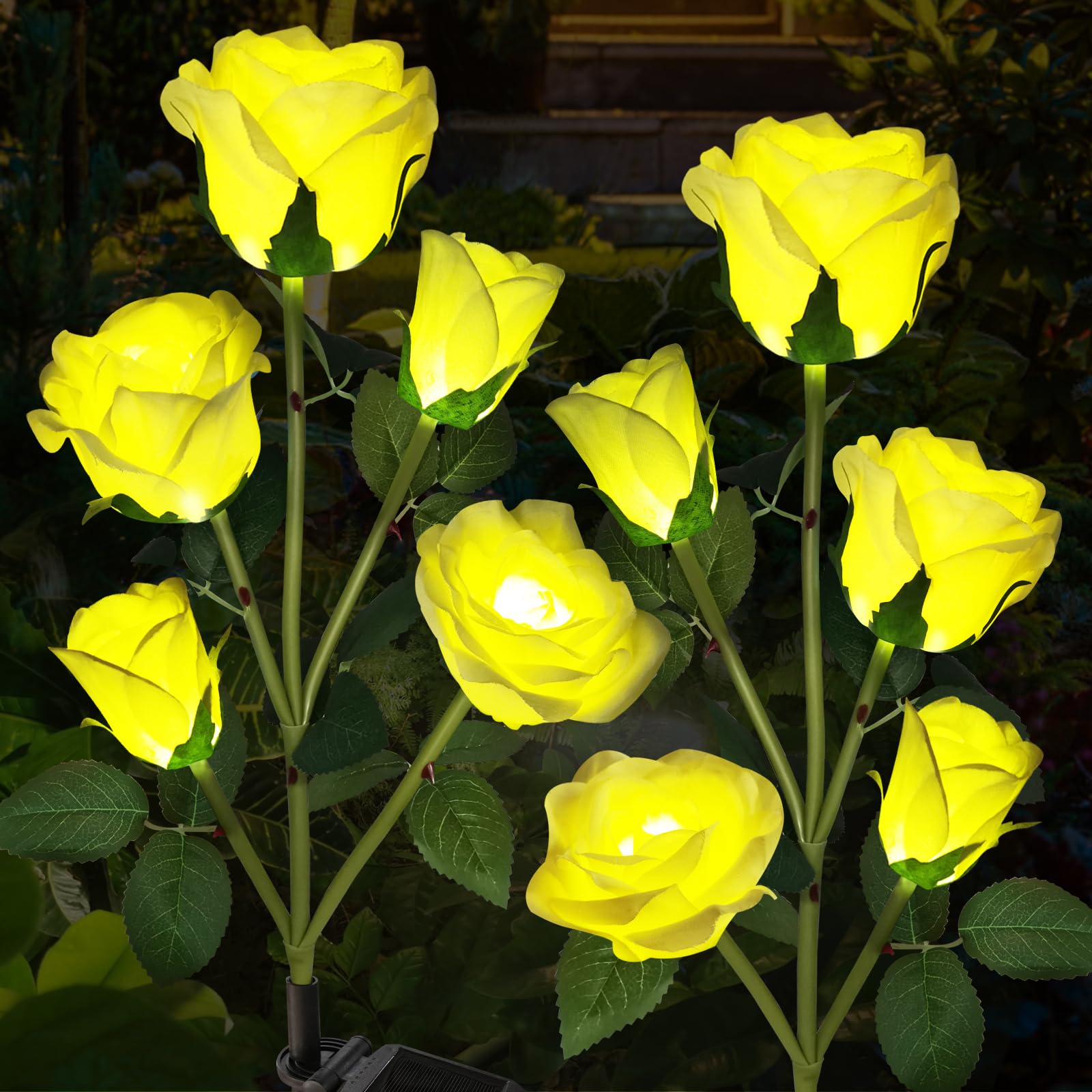 Etre Jeune Solar Garden Flowers Lights, Solar Outdoor Lights with More Realistic 10 Rose Waterproof for Outside Patio Yard Pathw