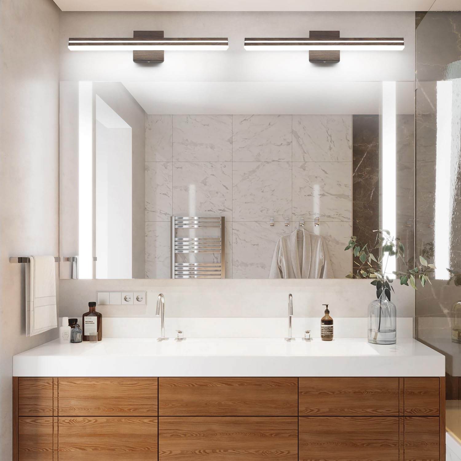 Sinerise 24-Inch Led Modern Bathroom Vanity Light Bar  Brown Modern Acrylic Bathroom Wall Lighting Fixtures Over Mirror (Cool White 6000K)