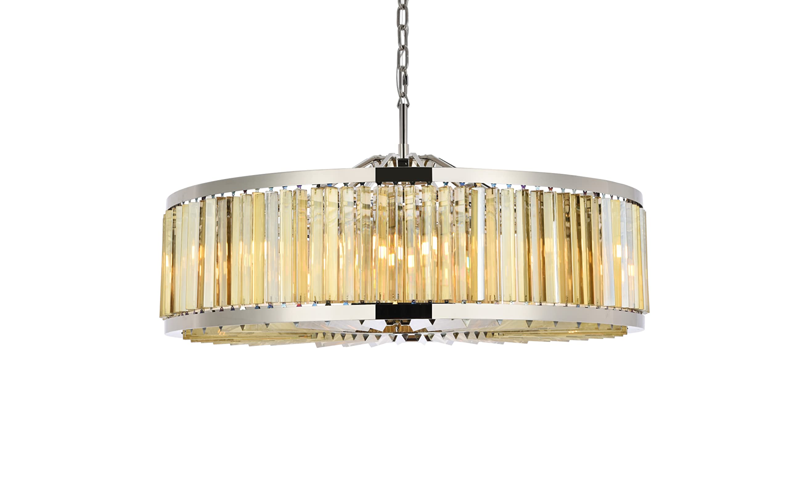 Elegant Lighting Chelsea Collection 1203G43PN-GT/RC 10-Light Pendant Lamp with Royal Cut Golden Teak Crystals, Polished Nickel Finish