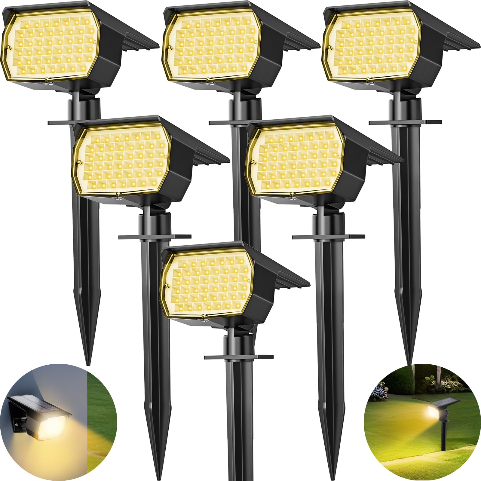 Tadyreal Solar Spot Lights 46 LED 3 Modes Waterproof 6 Pack Warm White CPD-46