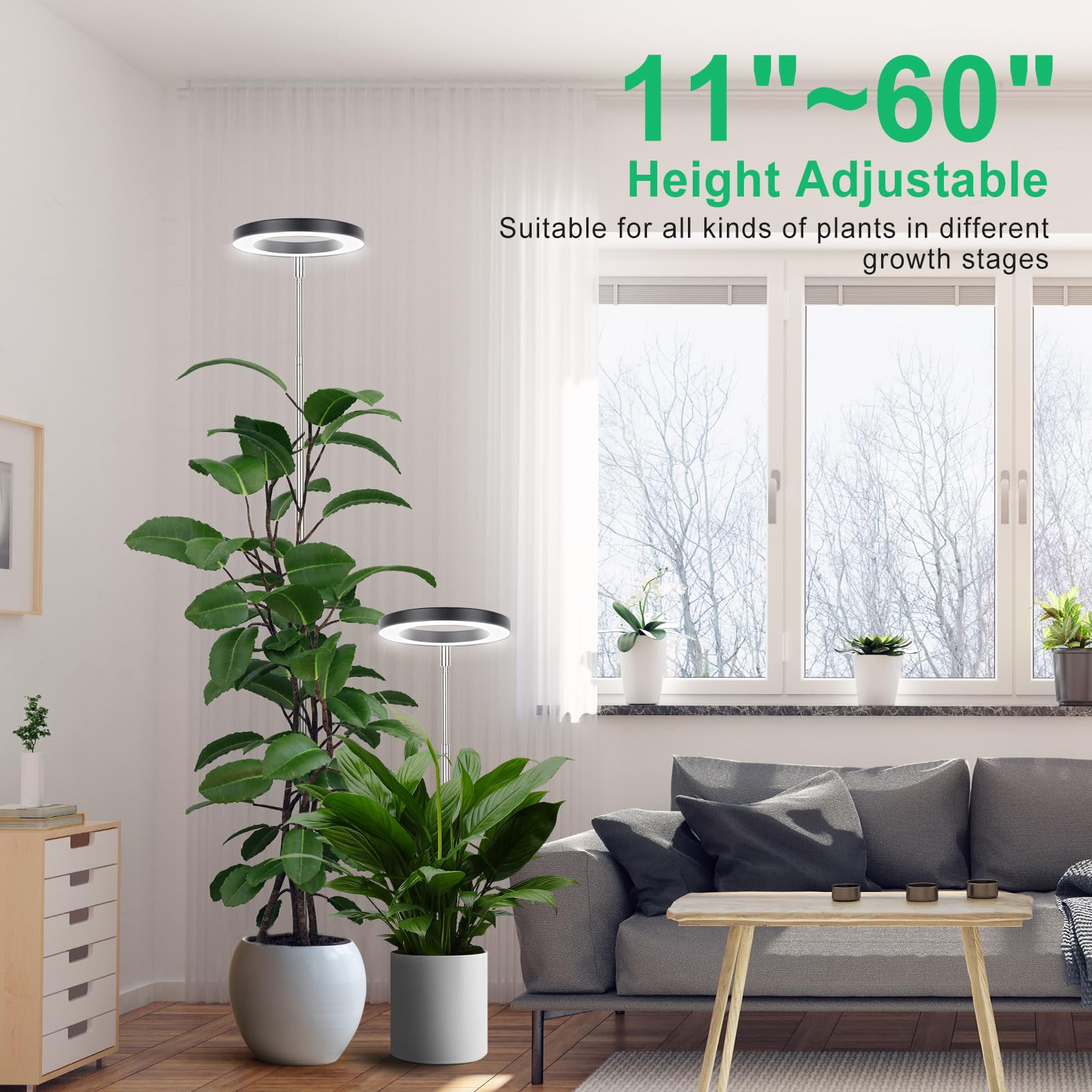 LORDEM Plant Grow Light, Full Spectrum LED Lamp, Adjustable Brightness, Auto Timer, 2 Pack, Black, Model HL-0026
