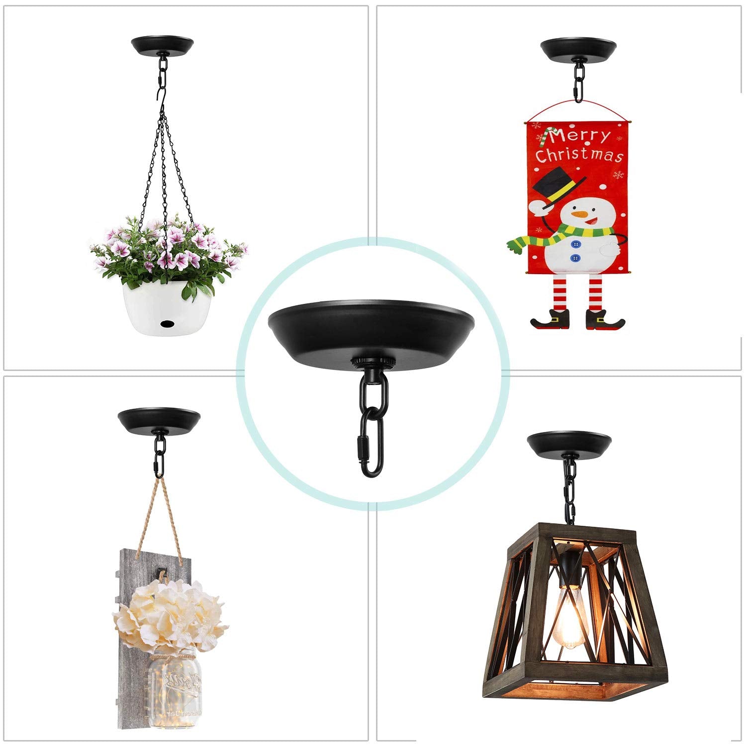 Giluta 5in Light Canopy Kit, Metal Ceiling Plate for Chandeliers, Max Weight 40 lbs, Black, Model H0003