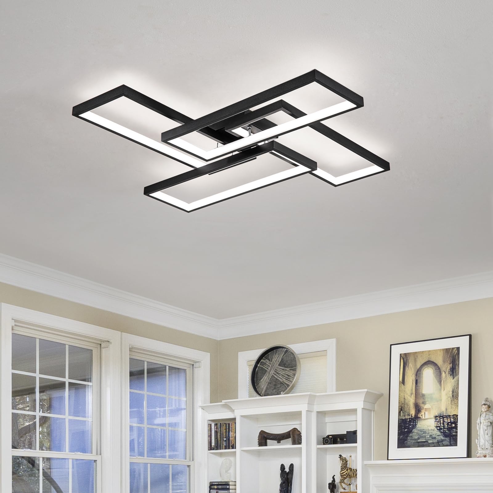 Shine Luest Modern Led Ceiling Lights For Bedroom 26'' Dimmable Square Ceiling Lights For Living Room With Remote Control Black