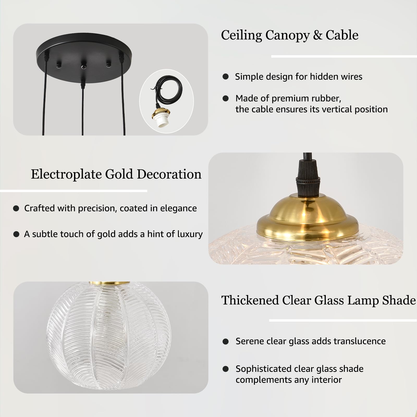 Testoys 3-Light Clear Glass Pendant Light, Globe Shade Hanging Chandelier, Hand Blown Glass Ball Pendant Light Fixtures For Kitc