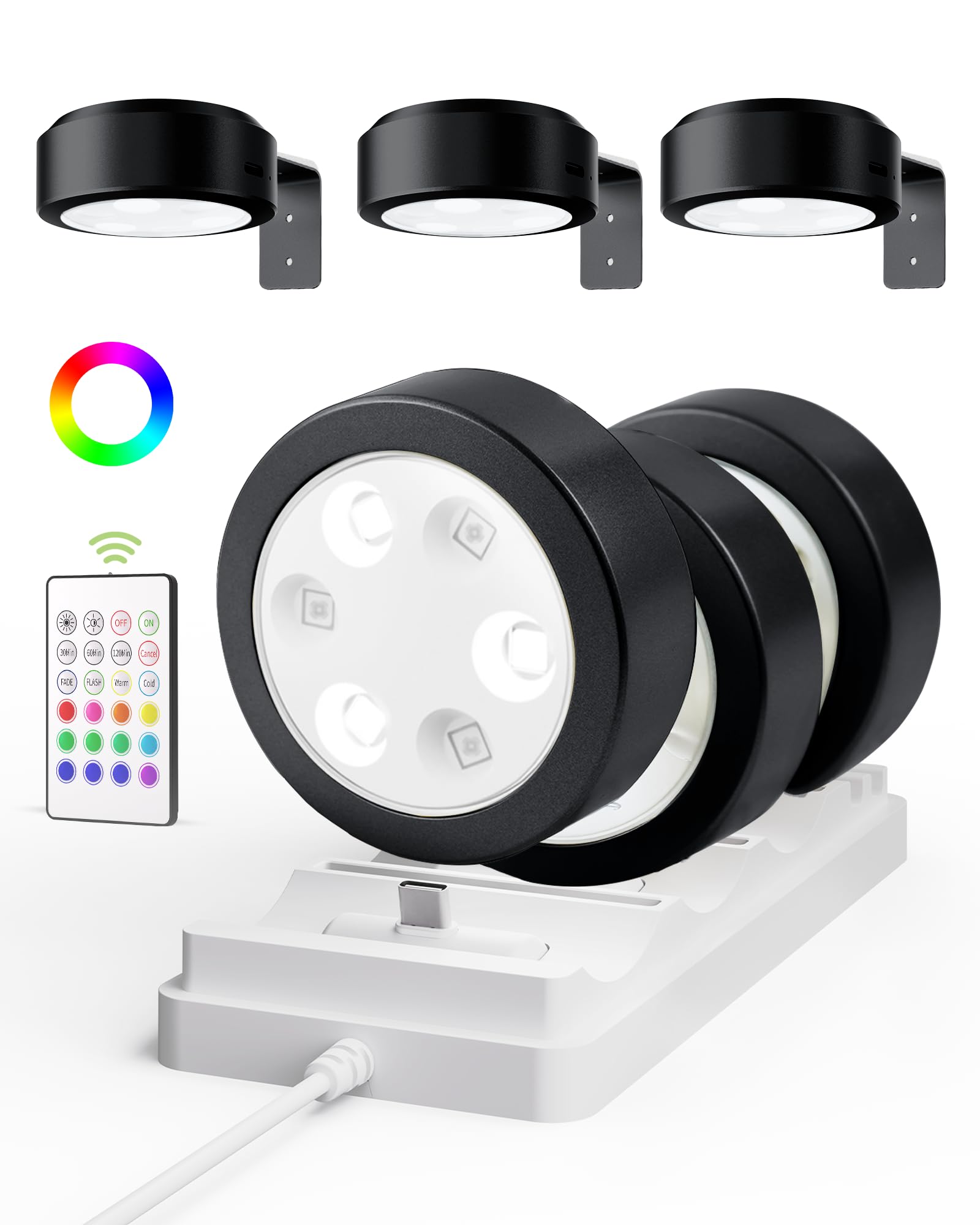 EZVALO Picture Lights, Rechargeable Magnetic Wall Decor Light, 2 Color Temps, Remote Dimmable, 6 Pack, Black, Model LT-01