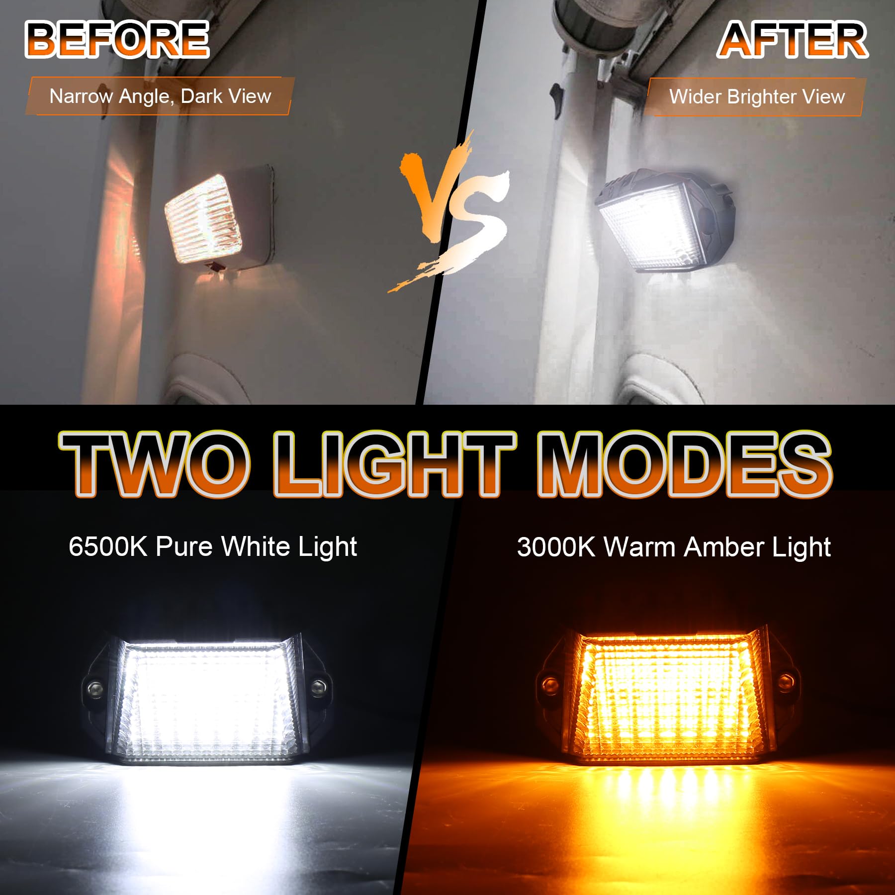 POVTOR RV Exterior LED Light, 39 LED Porch Light With 1300LM White/1000LM Amber 12V Lights Replacement Kits for Trailers Campers