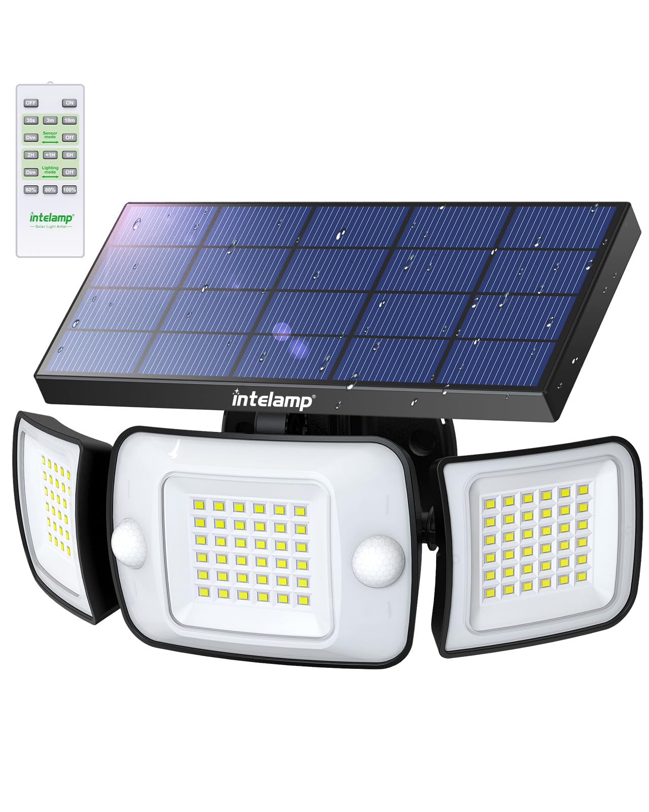 intelamp Solar Security Lights Motion Sensor LED 6000mAh 1200ML IP65 Waterproof, 270° Illumination, 3 Lighting Modes, White, 1 Pack