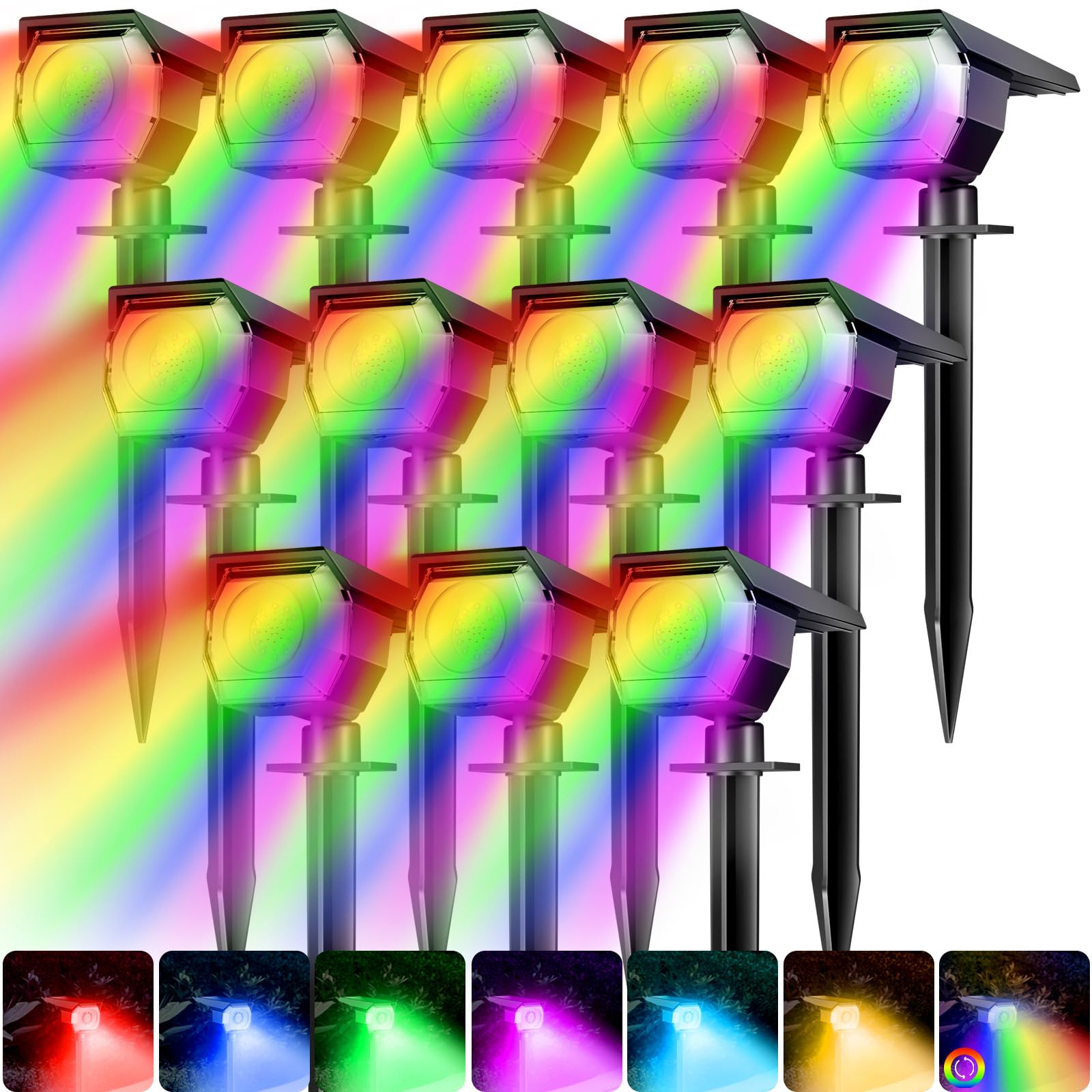 Peasur Solar Spot Lights, 6 Pack Rgb Color Changing, Waterproof For Outdoor Garden & Pathway, 7 Modes, Multicolor
