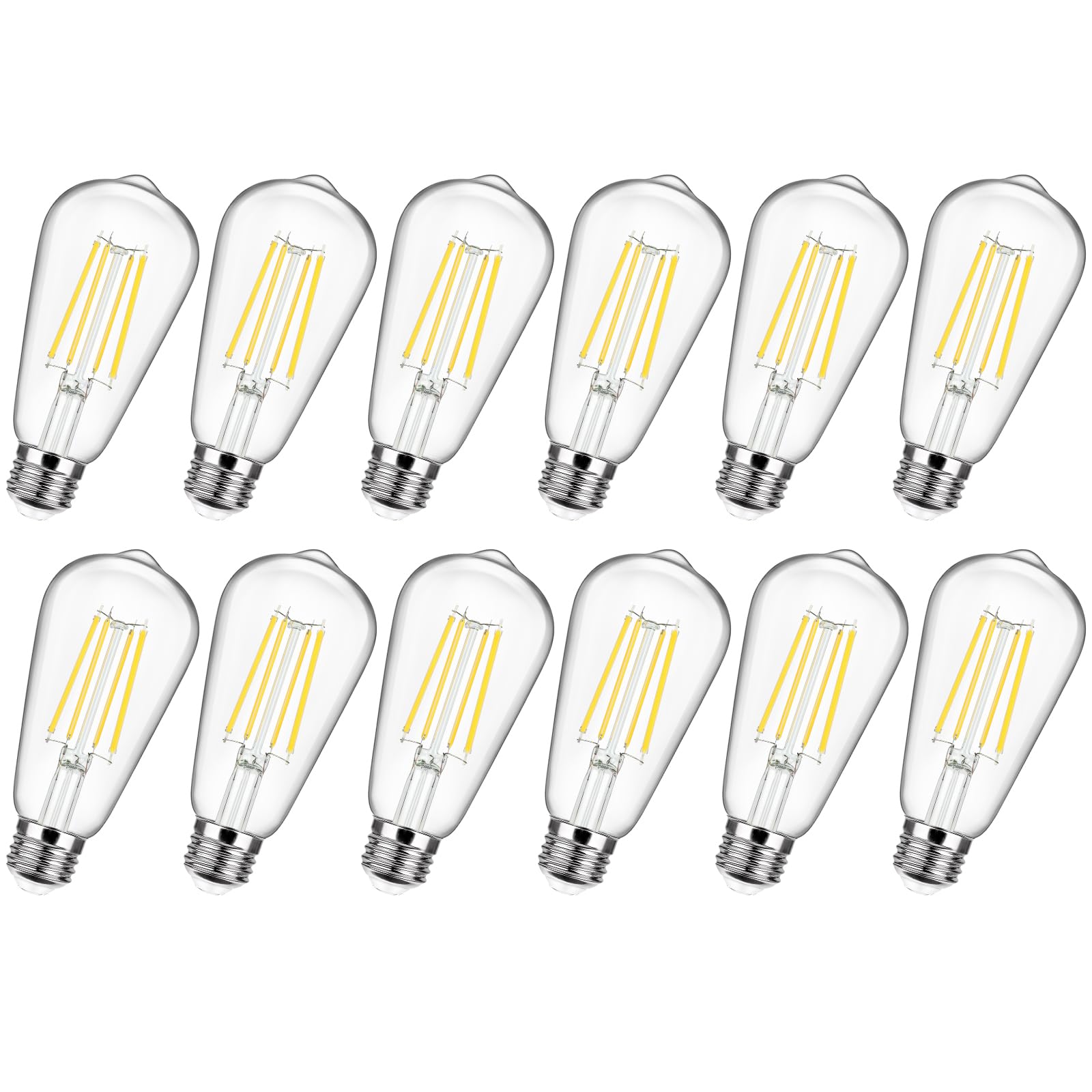12-Pack Vintage E26 LED Edison Bulbs 100W Equivalent 1400LM High Brightness 8W ST58 LED Filament Light Bulbs 5000K Daylight White Medium Base CRI90+ Antique Clear Glass for Home Kitchen, Non-dimmable