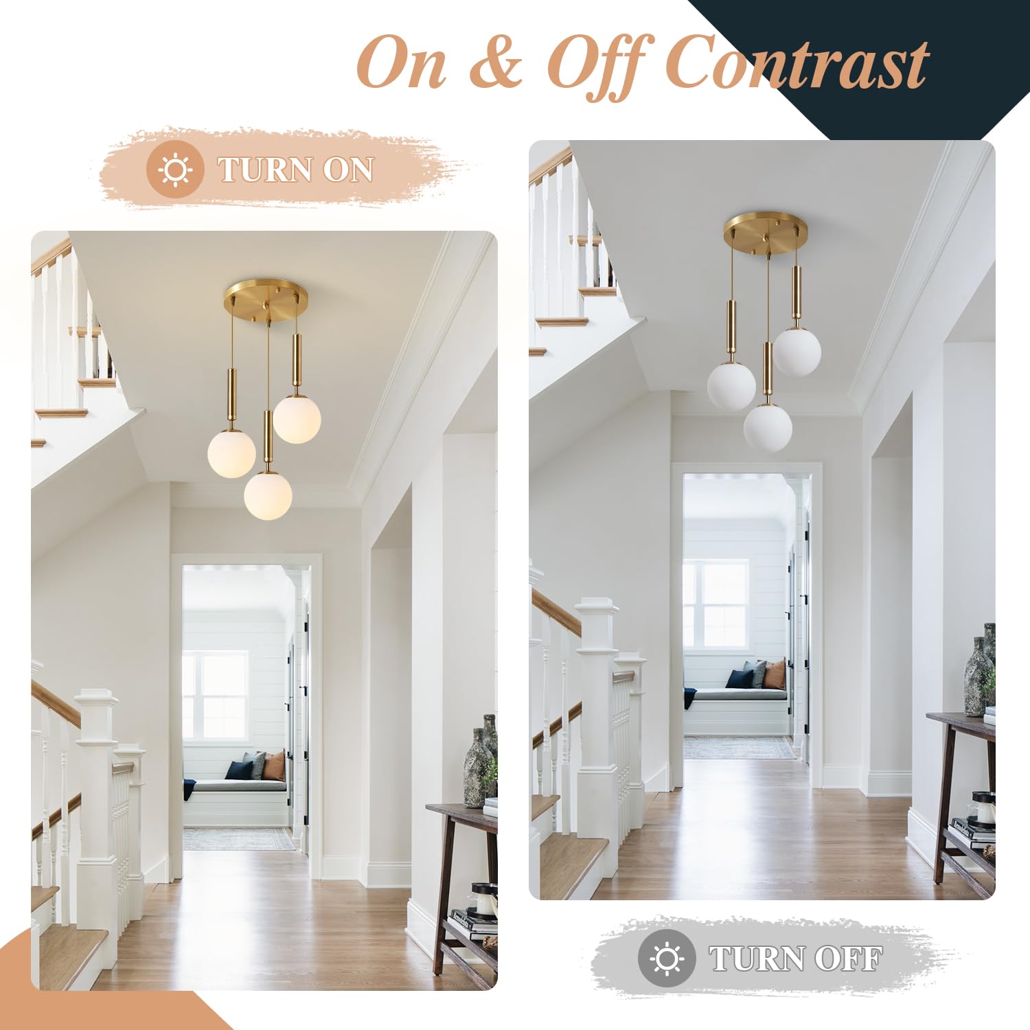 Bokt Modern 3 Light Cluster Pendant Lights Kitchen Island Mid Century Adjustable Brushed Gold Globe Chandelier Pendant Light Fix