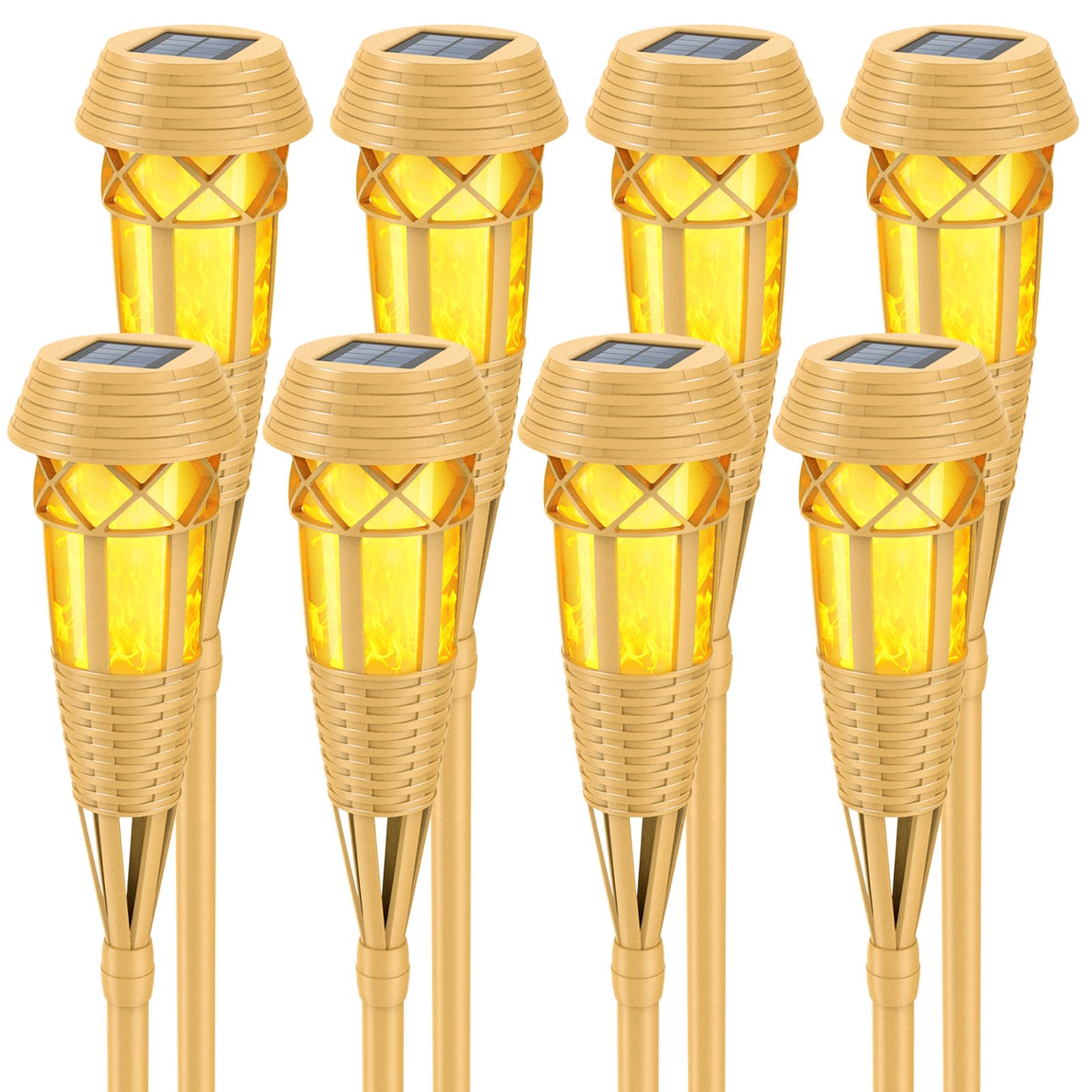 Evelynsun Solar Outdoor Lights - Flickering Flame Torches for Garden Decor, Waterproof, 8 Pack, Yellow