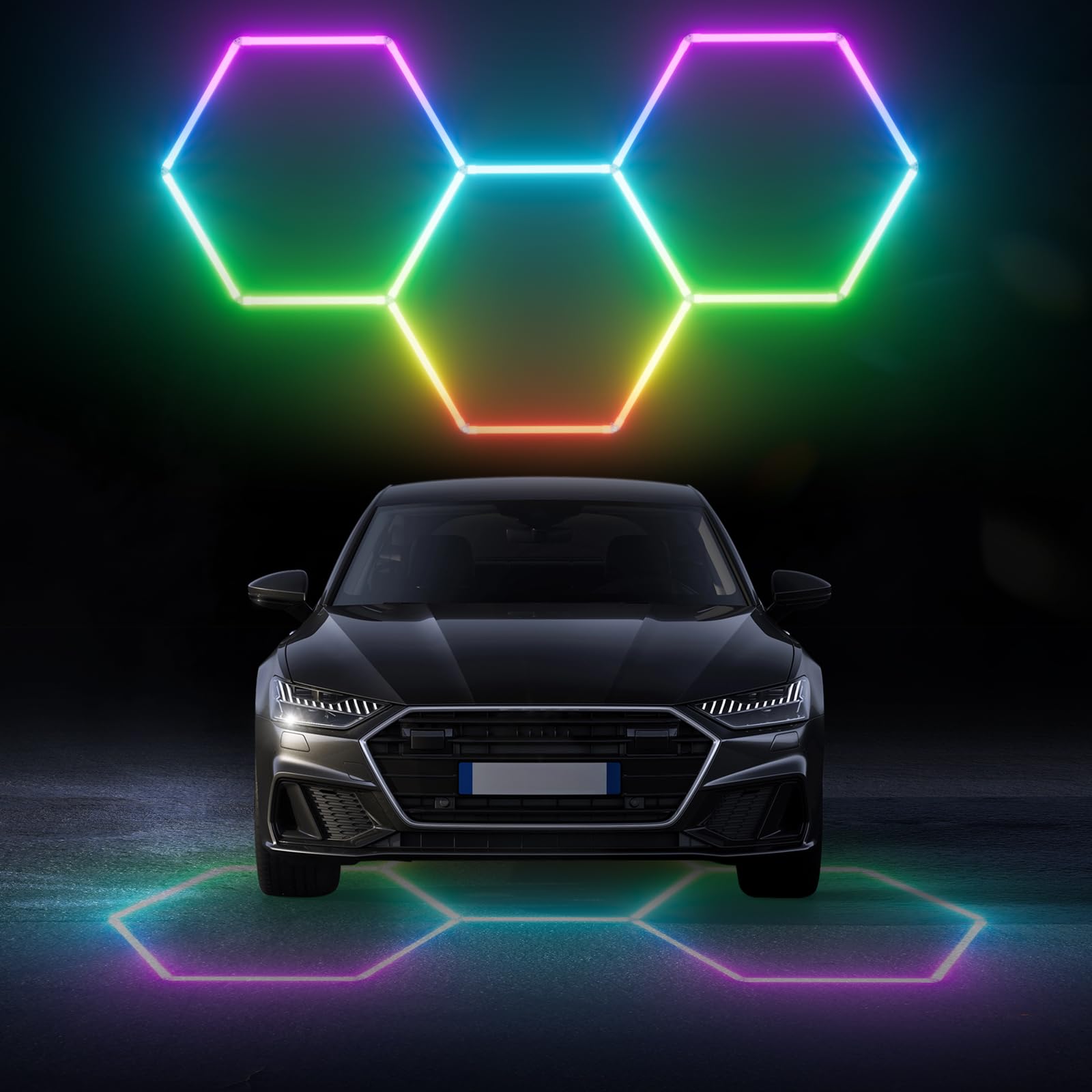 ALLYES Hexagon LED Lights - Garage Hexagon RGB Wall Light, 358 Color Modes, Music Modes, for Gym, Gaming, Studios, Party, Bar