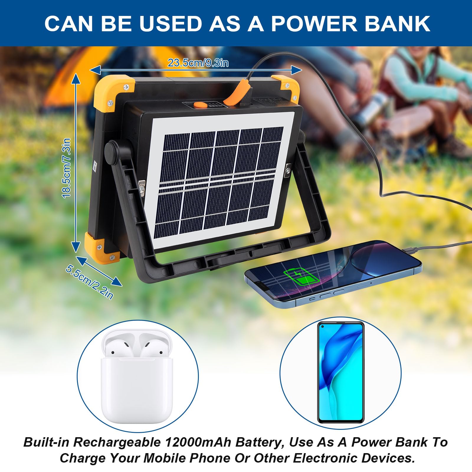 Eraylife Rechargeable Led Work Light, 120W 348Leds 10000Lm Magnetic Work Light Rechargeable Led Flood Light For Job Site Car Rep