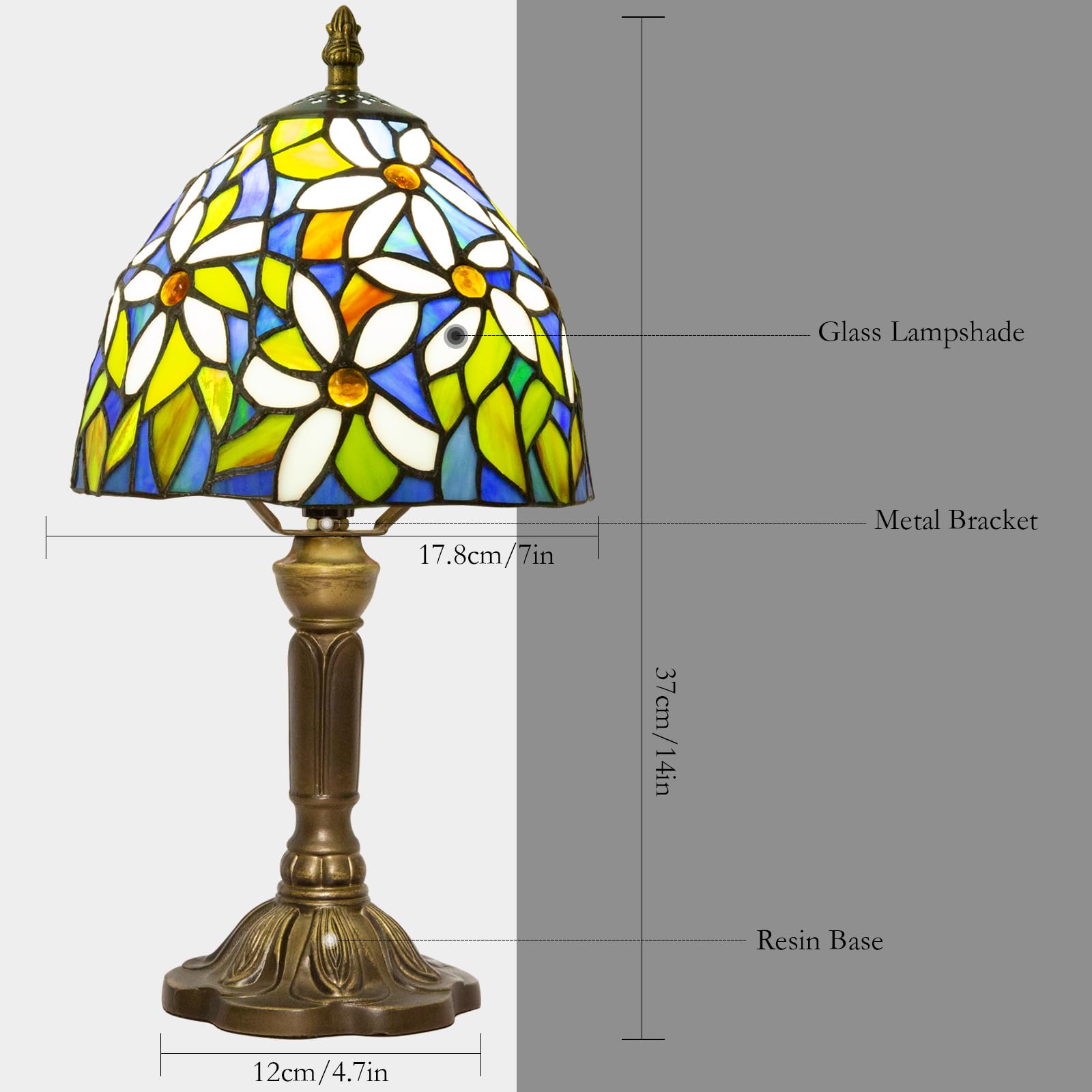 Ppbmocw Stained Glass Lamp,8X14 Inches Small Tiffany Lamp For Bedside,Antique Office,Living Room (E White Flower)