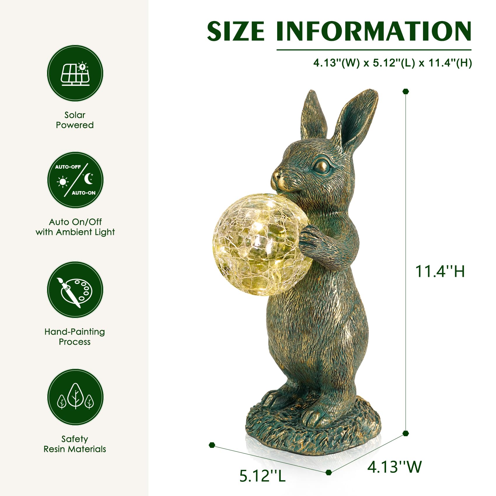 Mininova Garden Outdoor Statues Rabbit With Solar Light Bunny Figurines Decorations With Wider Base & Reinforced Weight For Pati
