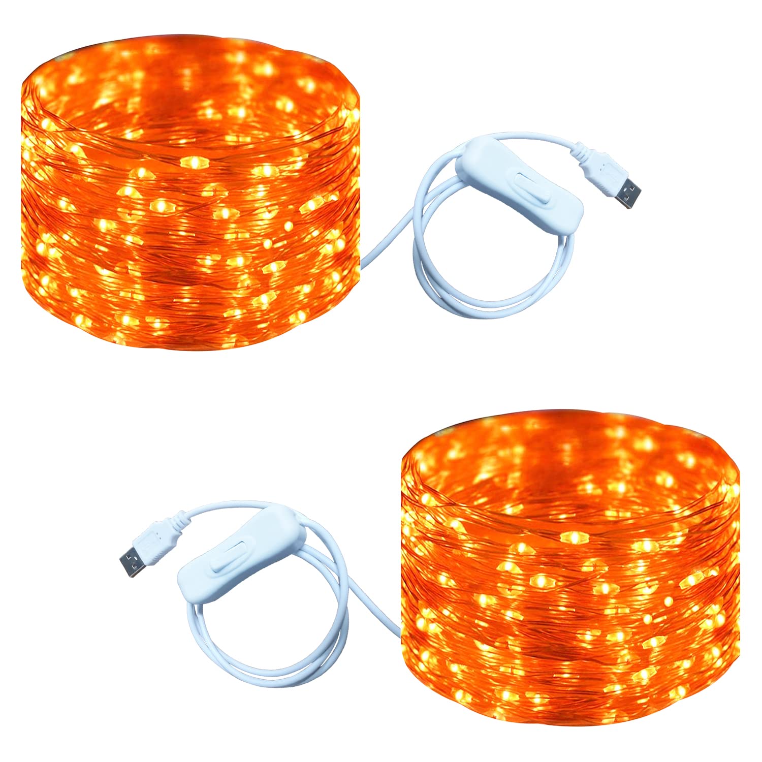 RUICHEN USB Fairy Lights 33 Ft 100 LED String Lights with On/Off Switch (Orange  2 Pack)