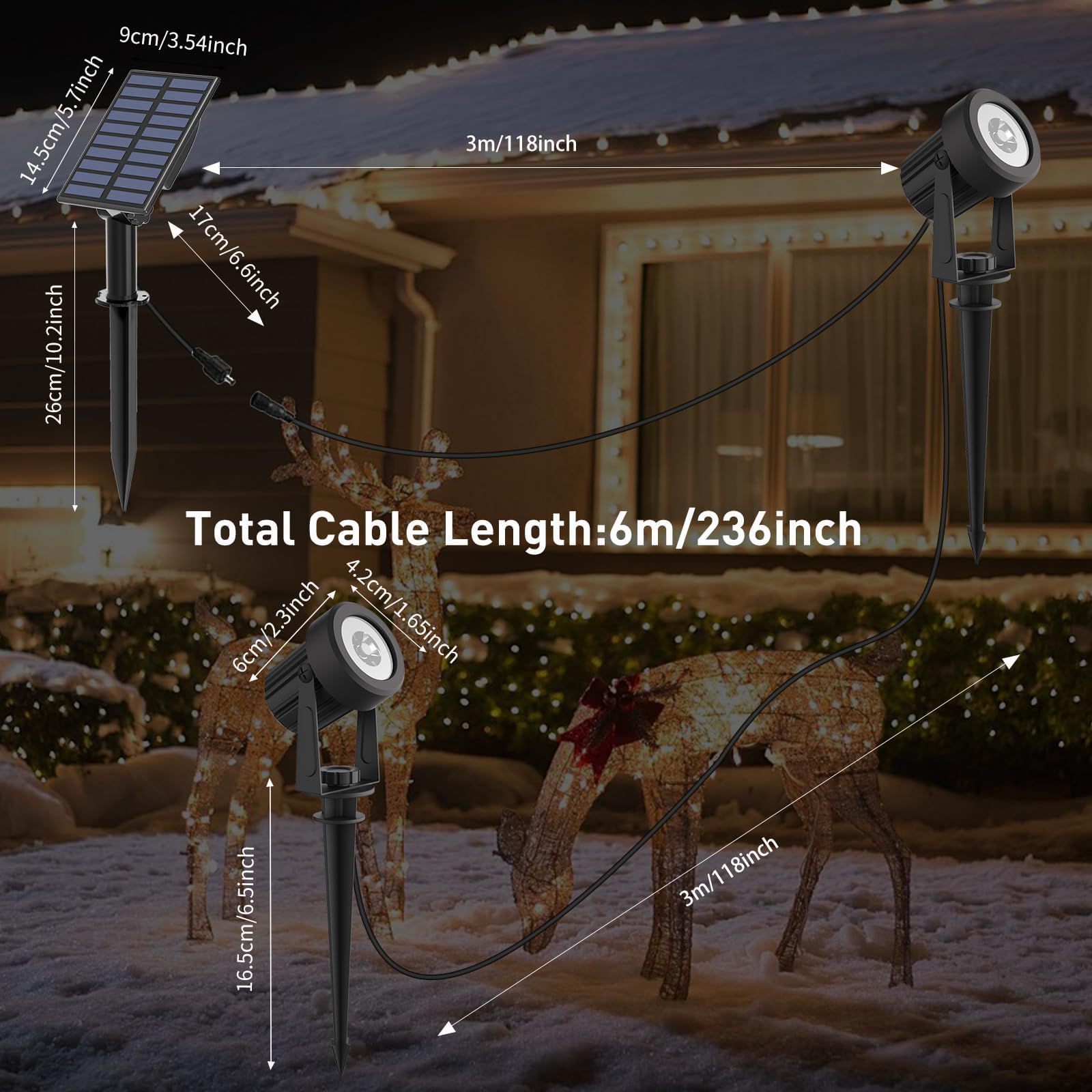 T-Sunus Solar Spot Lights Outdoor Ip65 Waterproof White 6000K 2-In-1 Landscape Spotlights, 9.8Ft Cable Separate Panel Auto Dusk