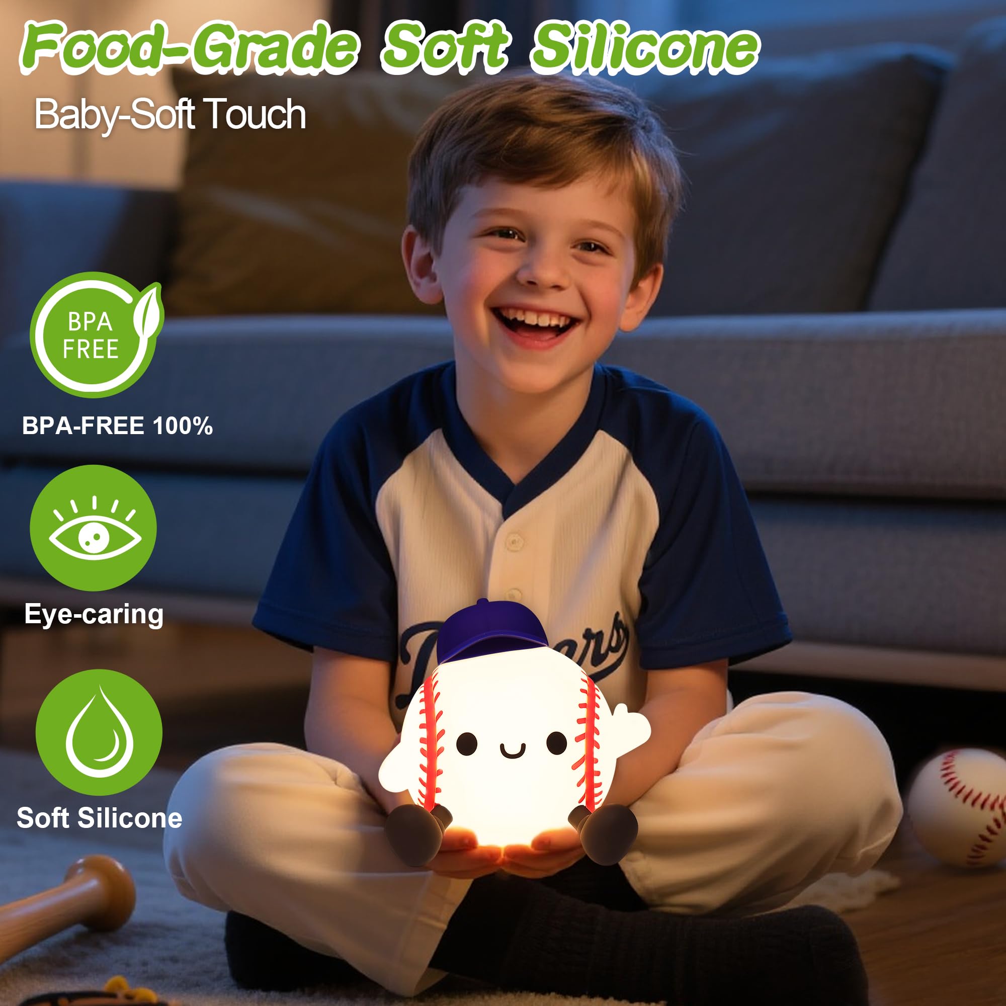 OkiyiD Baseball Night Light, Dimmable USB Silicone Lamp, 16.9x9.6x11.9cm, Pink, Model OK-GJ001-999, Ideal for