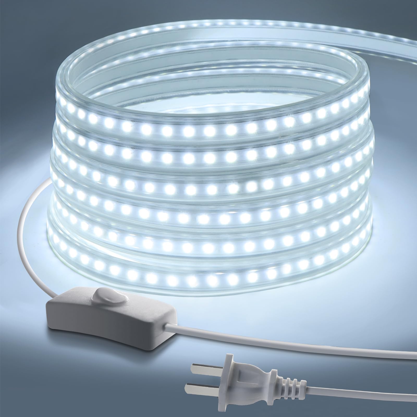 Chnmalitai 9.84Ft Led Strip Lights Outdoor Waterproof  6500K Super Bright Led Tape Lights 110 V White Rope Lights 360 Leds Strip Lighting For Bedroom  Backyards  Garden