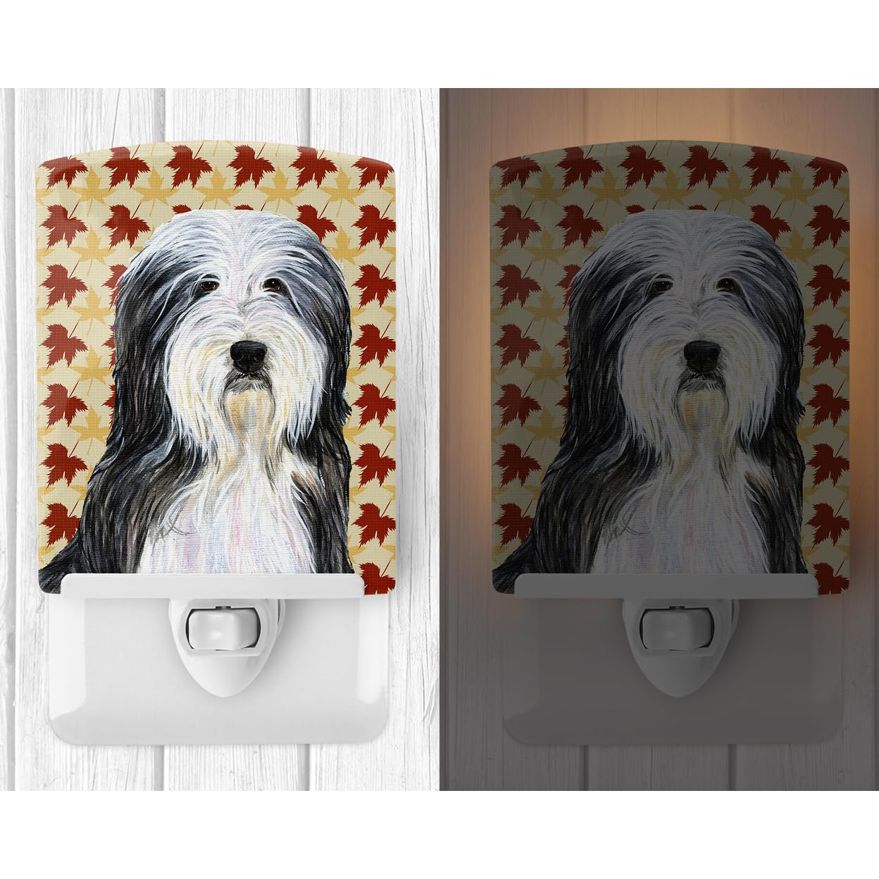 Carolines Treasures Ceramic Night Light Bearded Collie Fall Leaves 6x4x3 Multicolor Model SS4359CNL