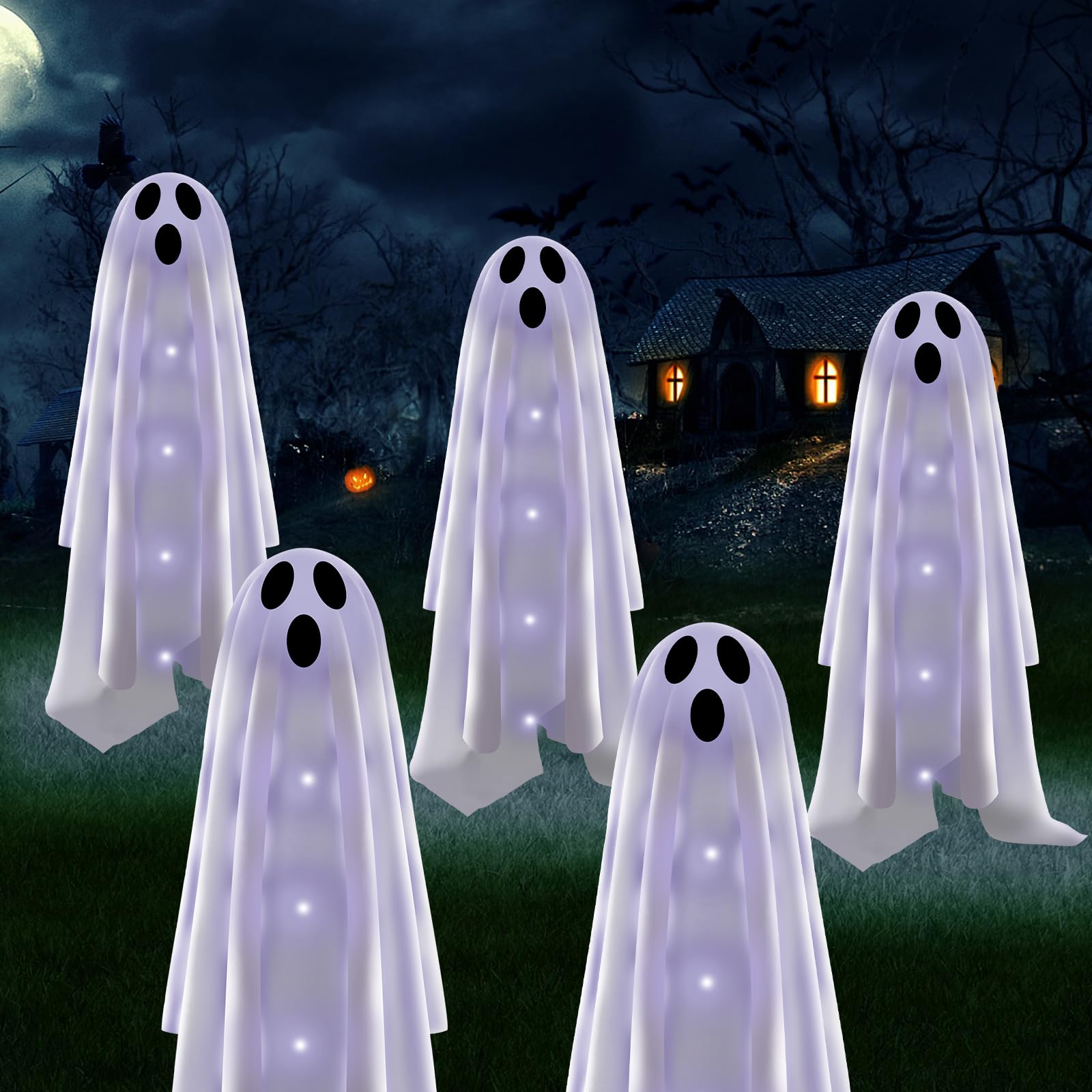 Betrihyes Halloween Decorations Solar Garden Lights Outdoor,6Packs Halloween Ghost Decorations Lights With Scary Party Gifts Decor,Solar Scary Ghost Path Lights For Halloween Party Decor Cold White