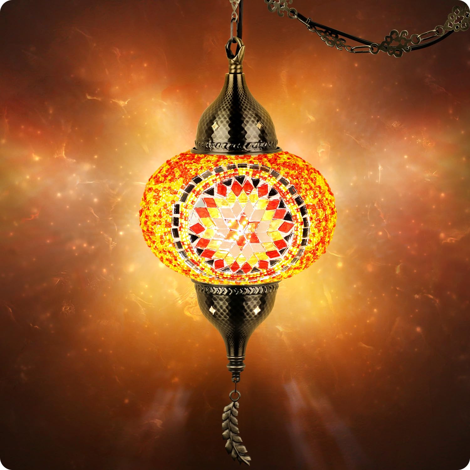 Yarra-Decor Turkish Moroccan Pendant Light - Tiffany Style Mosaic Ceiling Lamp For Bedroom, Living Room - 15-Foot Cord, Red1, Model Ptr-1A-Red1