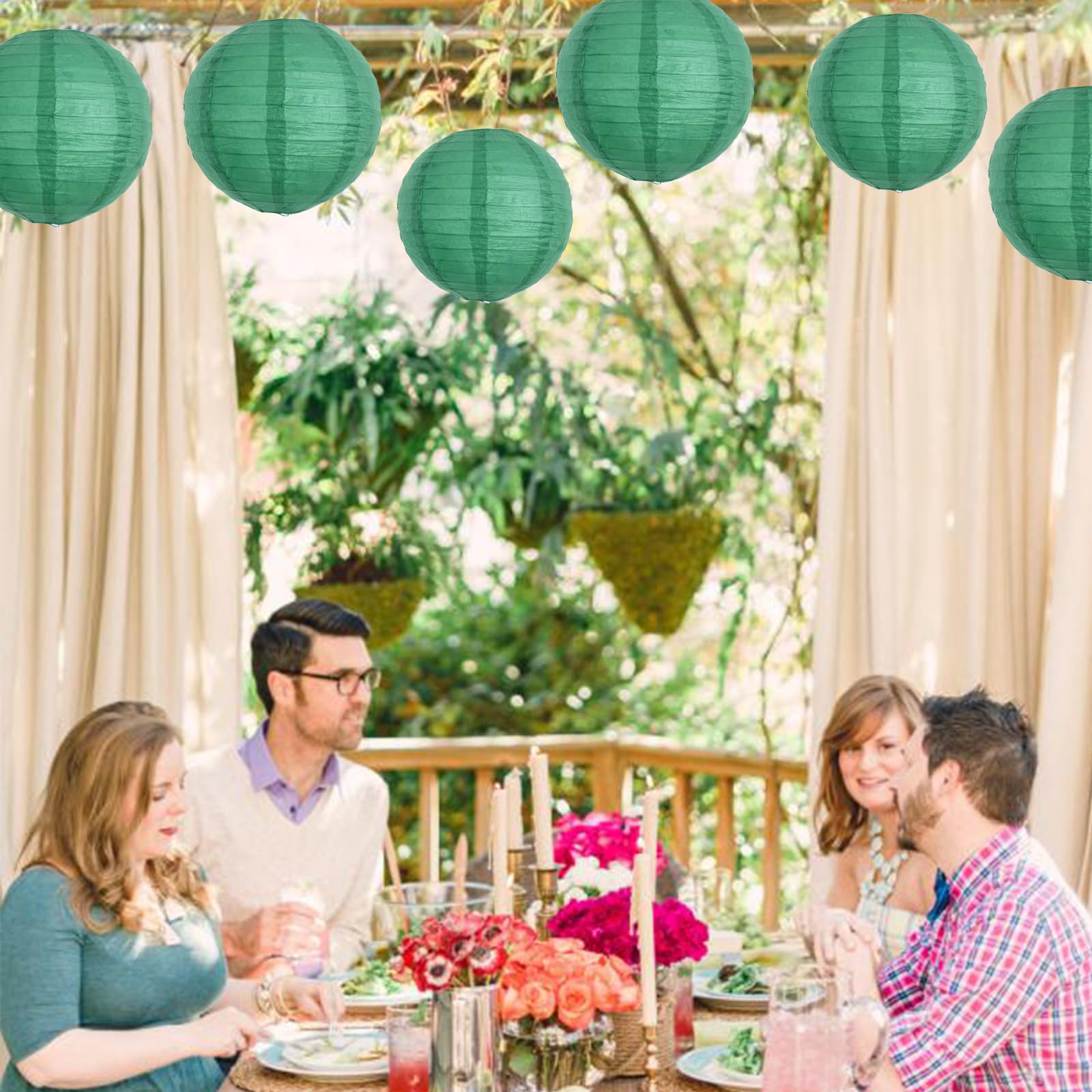 Beishida 8-Inch Green Round Paper Lanterns Hanging Decorative Chinese Paper Lanterns Lamp For Birthday Wedding Party Irish Party