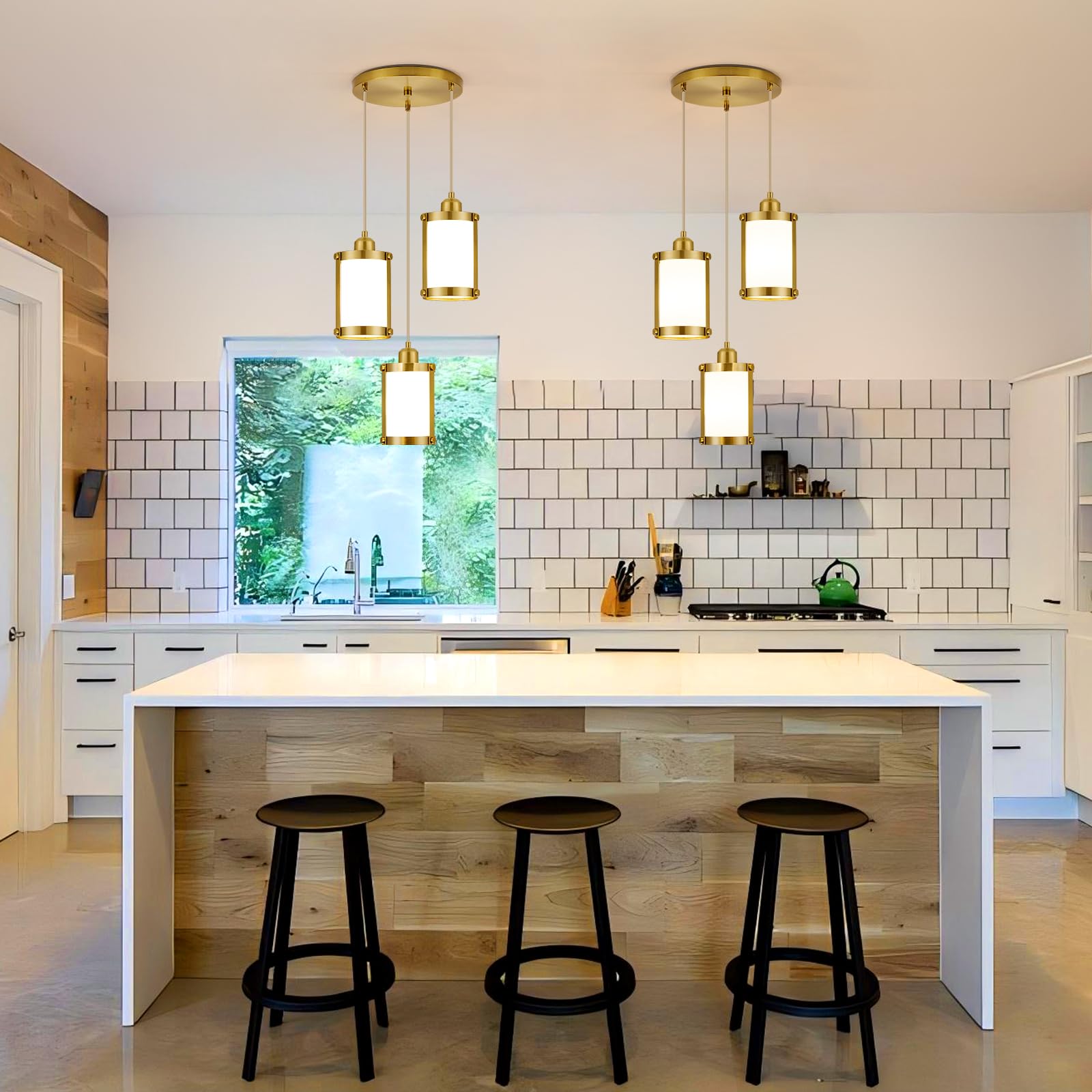 Osimir 3-Light Pendant Lighting, Brushed Gold Dining Room Chandelier Light Fixture Over Table With Milk Glass, Modern Cluster Ha