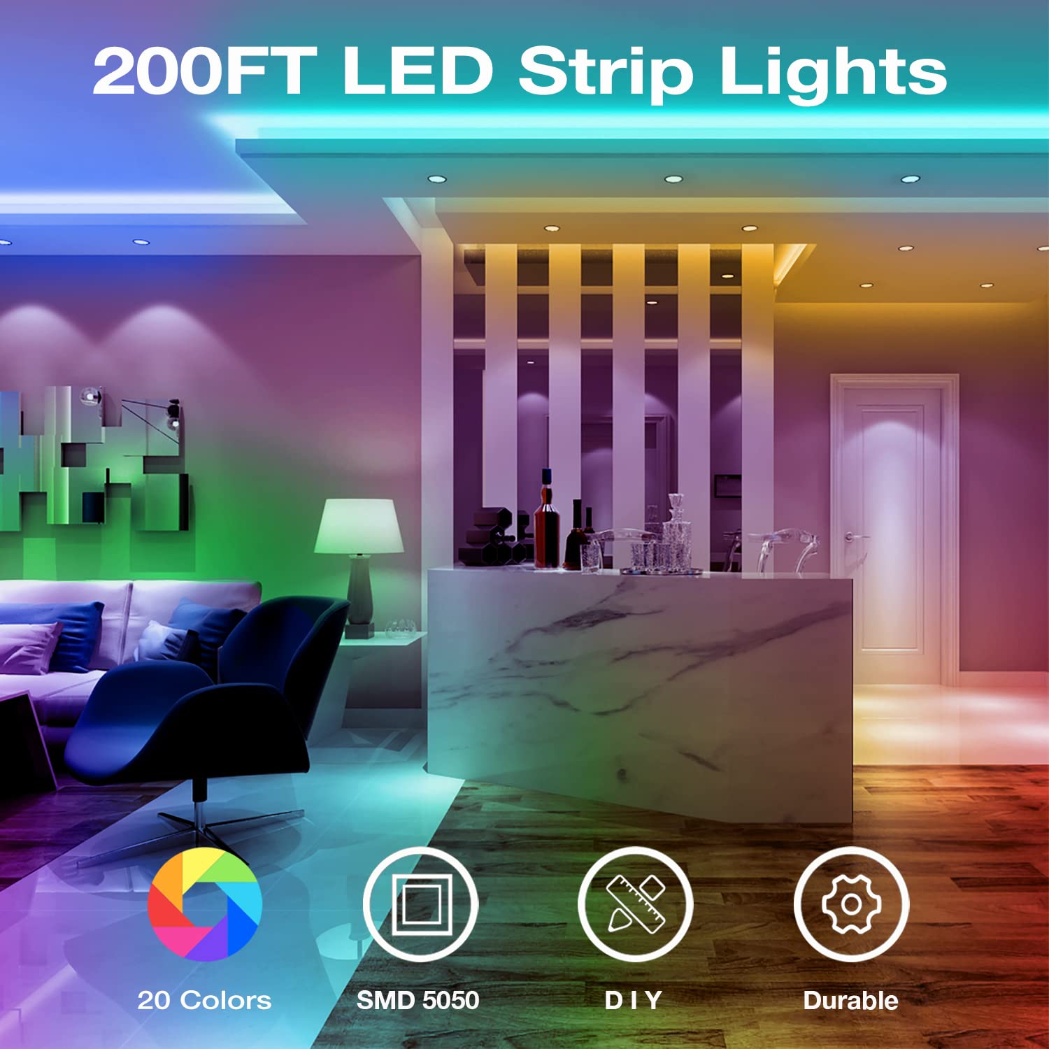 Daybetter Led Strip Lights 200Ft, Rgb Led Light Strip With 44Keys Remote Controller, Color Changing Led Lights For Bedroom 100 F