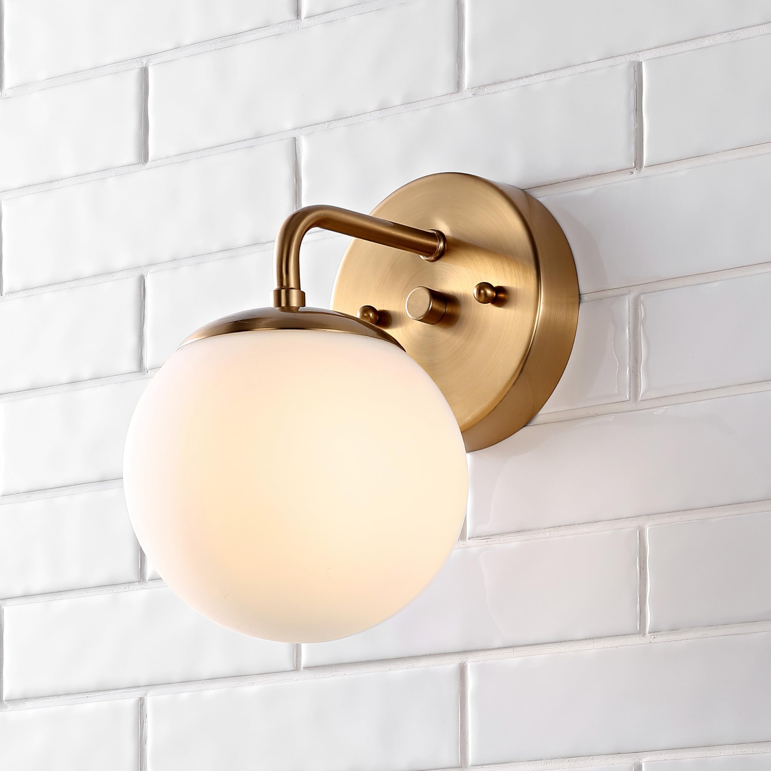 JONATHAN Y 1-Light LED Vanity Light, Brass Gold, Modern Metal/Frosted Glass, Model JYL3534A, 5.75" for Entryway, Bathroom, Bedroom