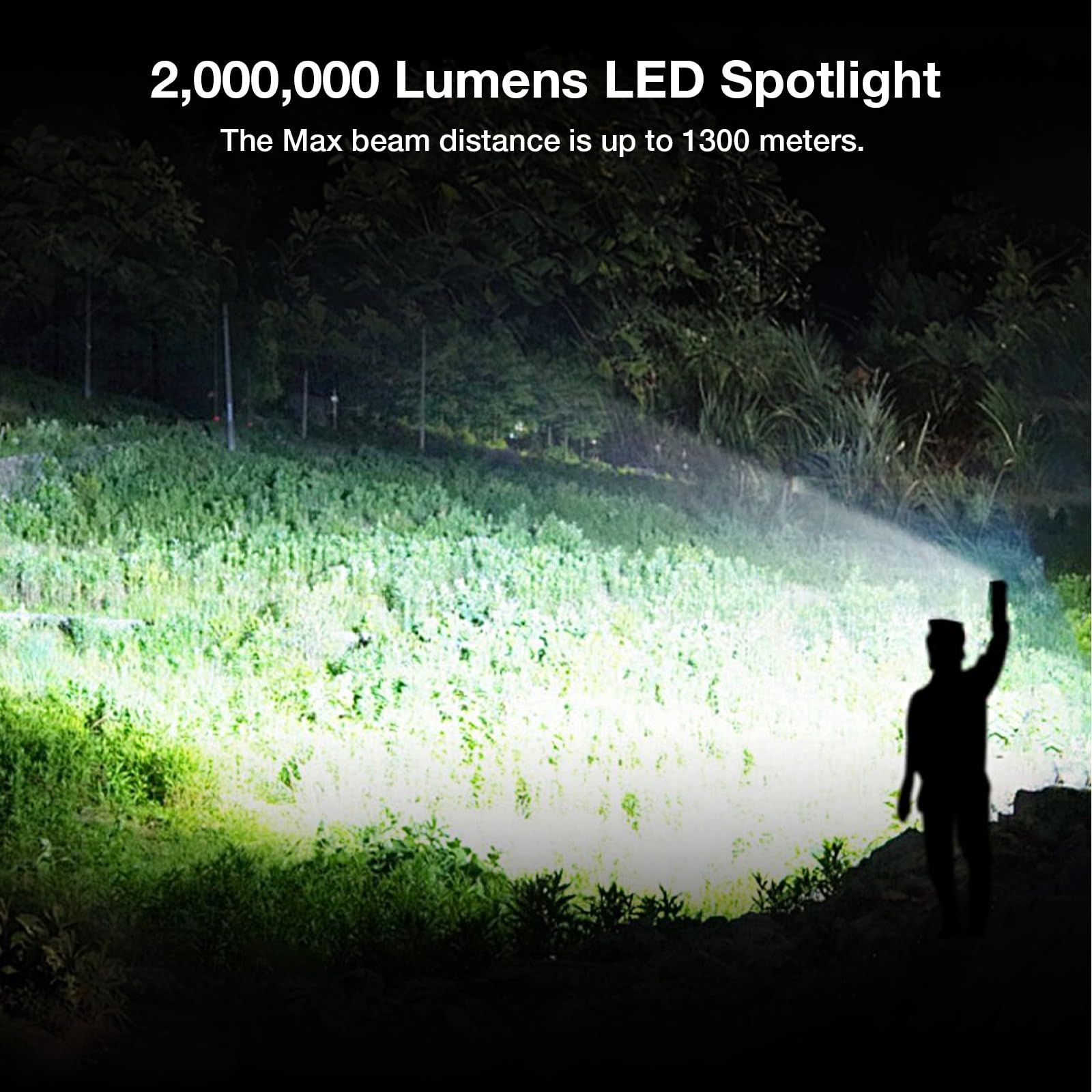 Ewenele Rechargeable Handheld Spotlight, 2,000,000 Lumens, 9 Modes, Waterproof, XL Rotable Head, Model E01