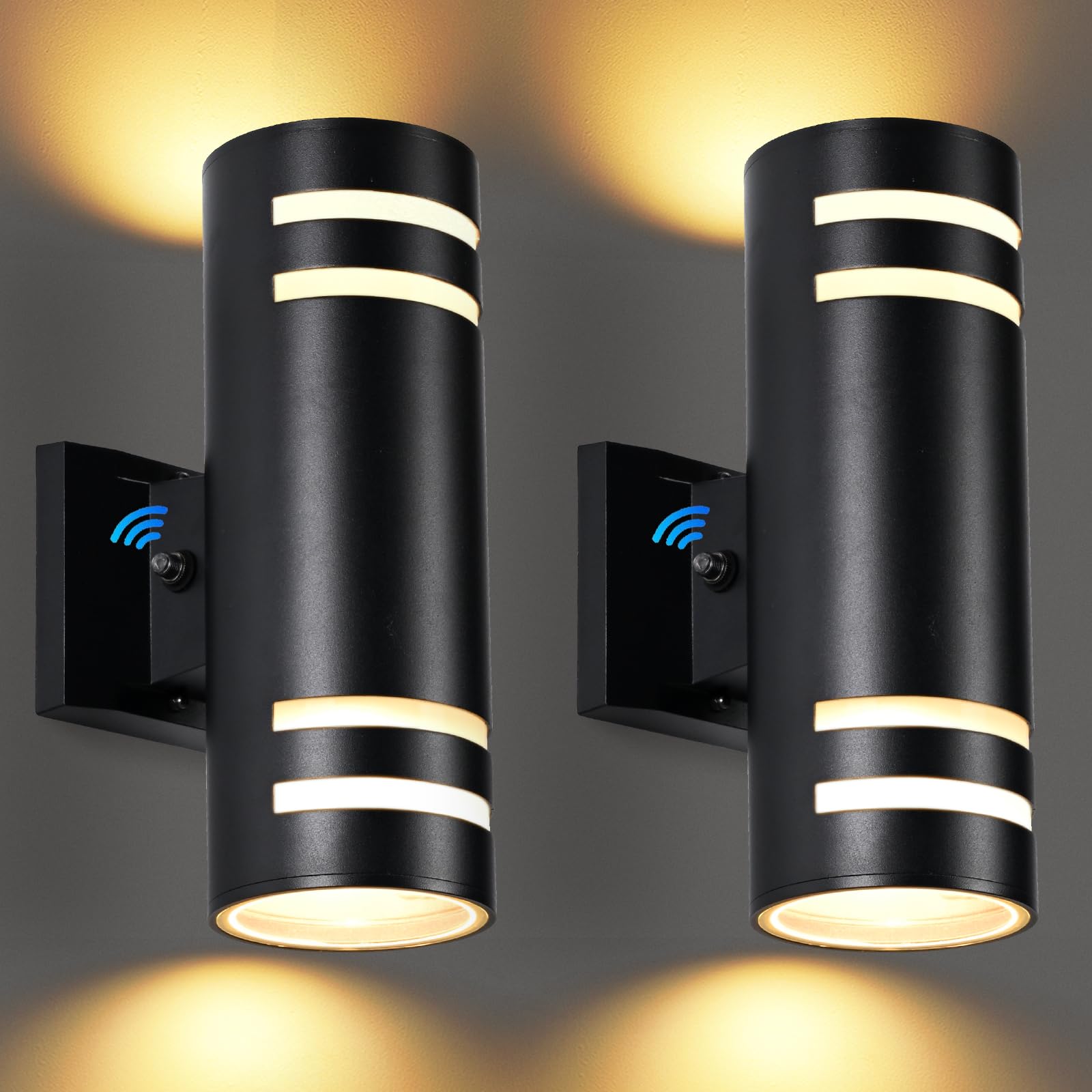 futxnziey Dusk to Dawn Wall Light 2 Pack  Modern Outdoor Wall Lights with LED Bulbs  Cylinder Black Porch Light Fixture Wall Mount  Up and Down Lighting Outdoor Wall Sconce for House Porch Door