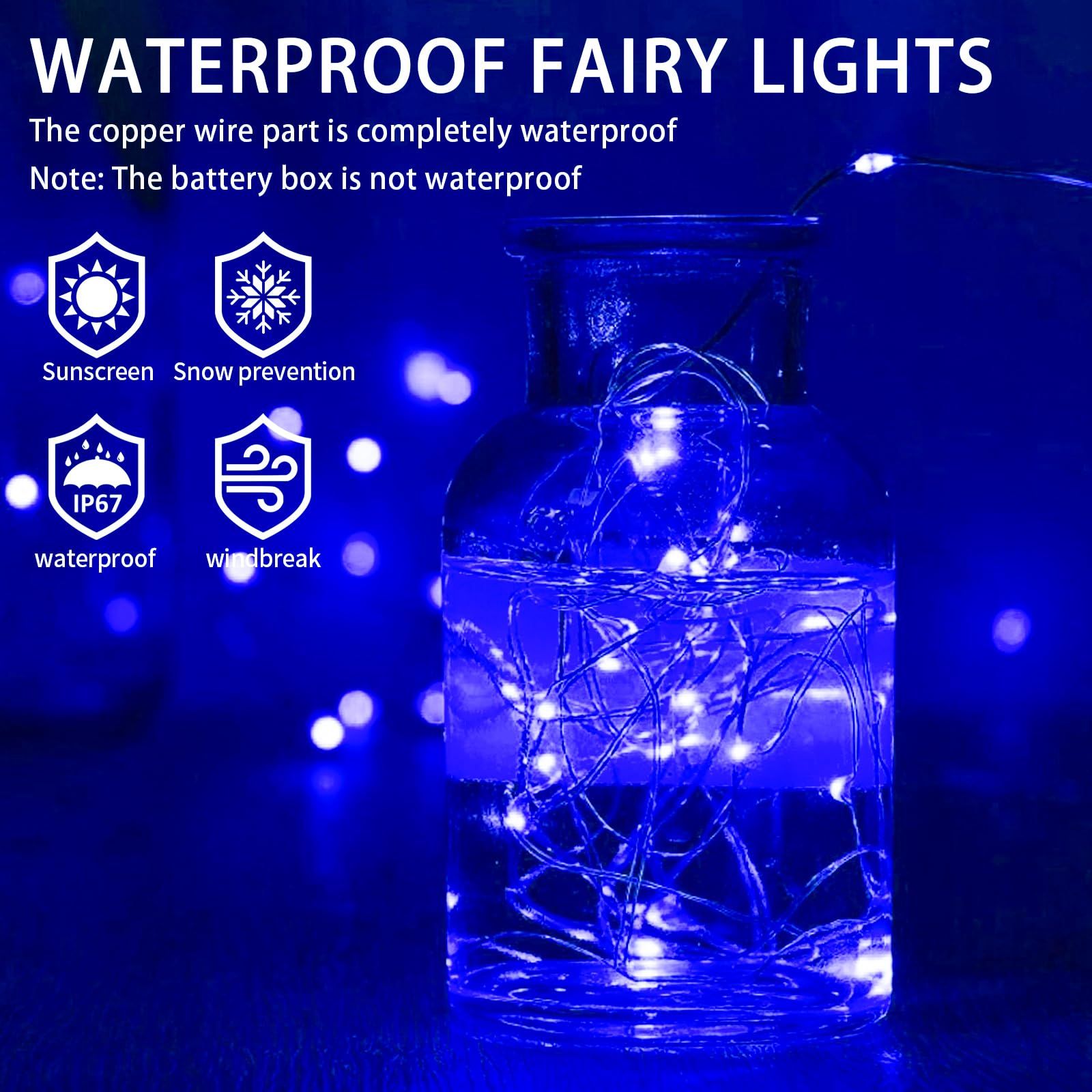 chzk Fairy Lights 12 Pack, 7FT 20 LED Mini String Lights, Battery Operated, Blue, Model D11-BKDC