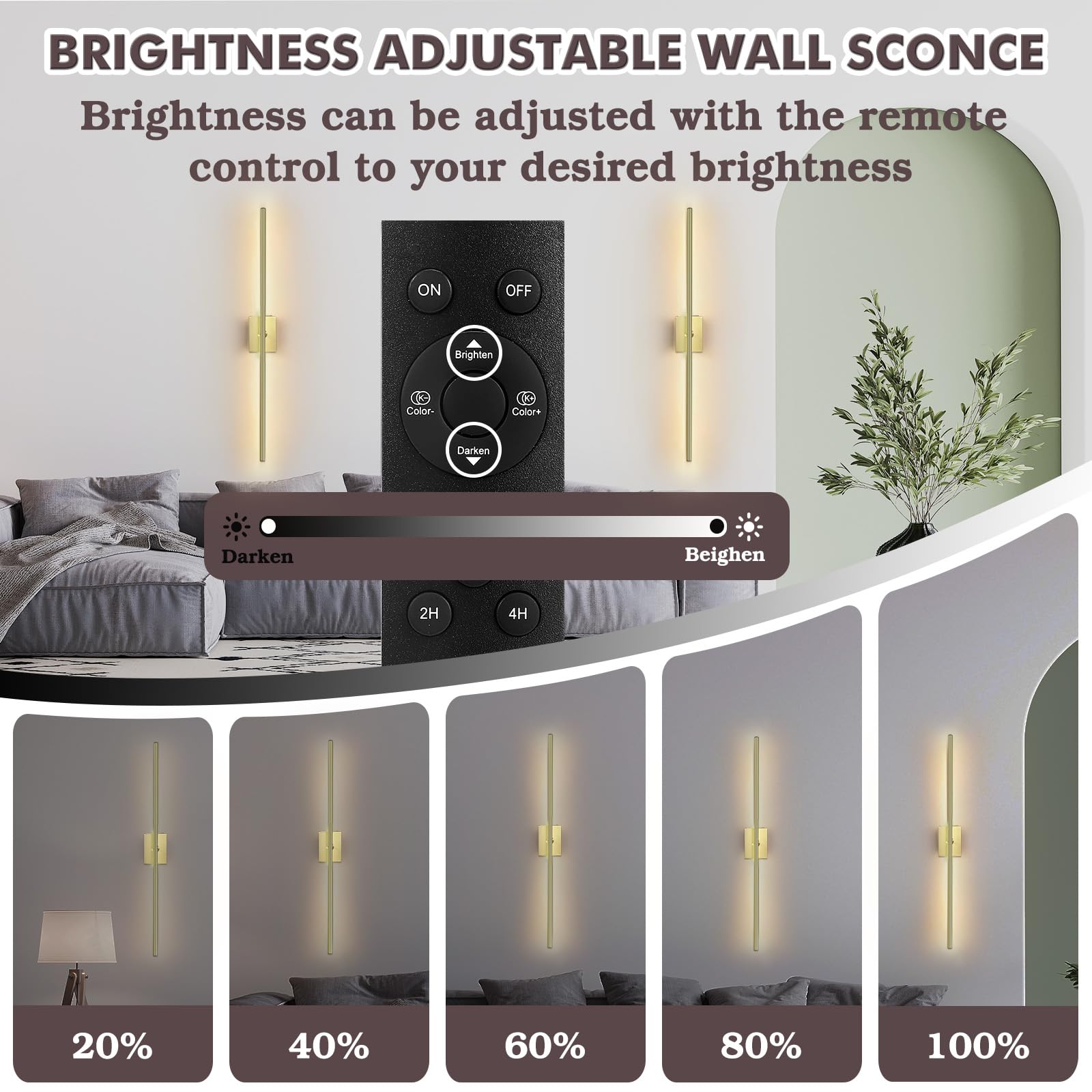Battery Operated Wall Sconce with Remote Control, Set of Two Dimmable Battery Removable Wall Lamp, Four Color Temperature LED Re